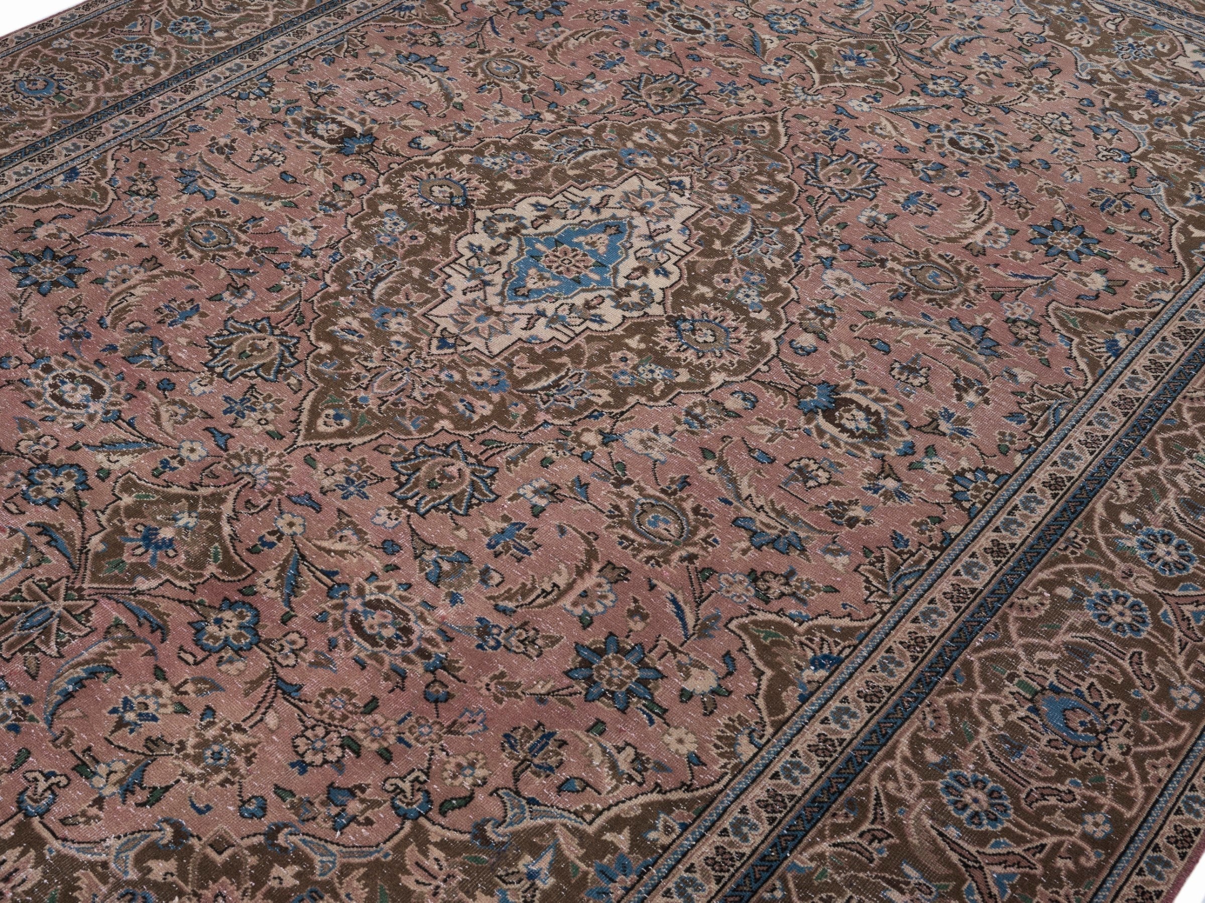 Persian Kashan oversized rug in dusty rose and antique gold, view 5 of 15
