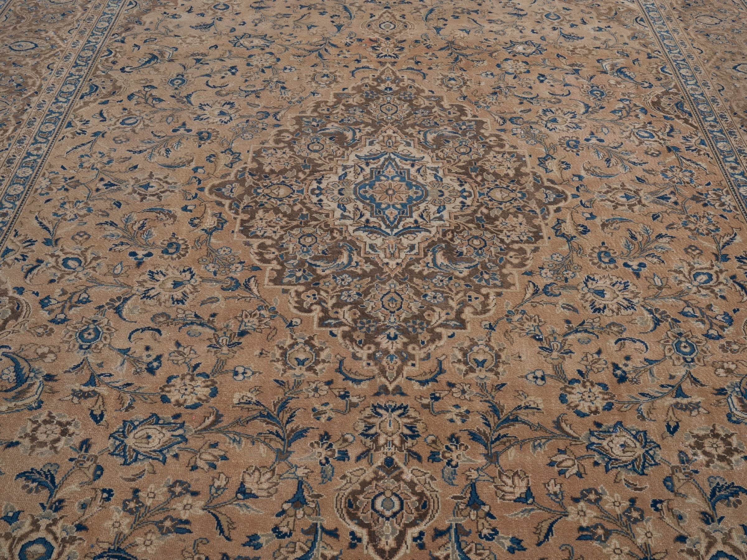 Persian Kashan oversized rug in tan and taupe, view 4 of 15