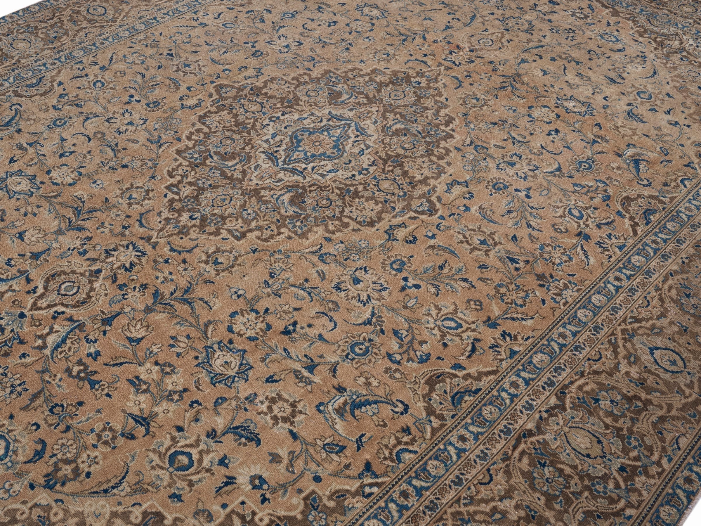 Persian Kashan oversized rug in tan and taupe, view 5 of 15