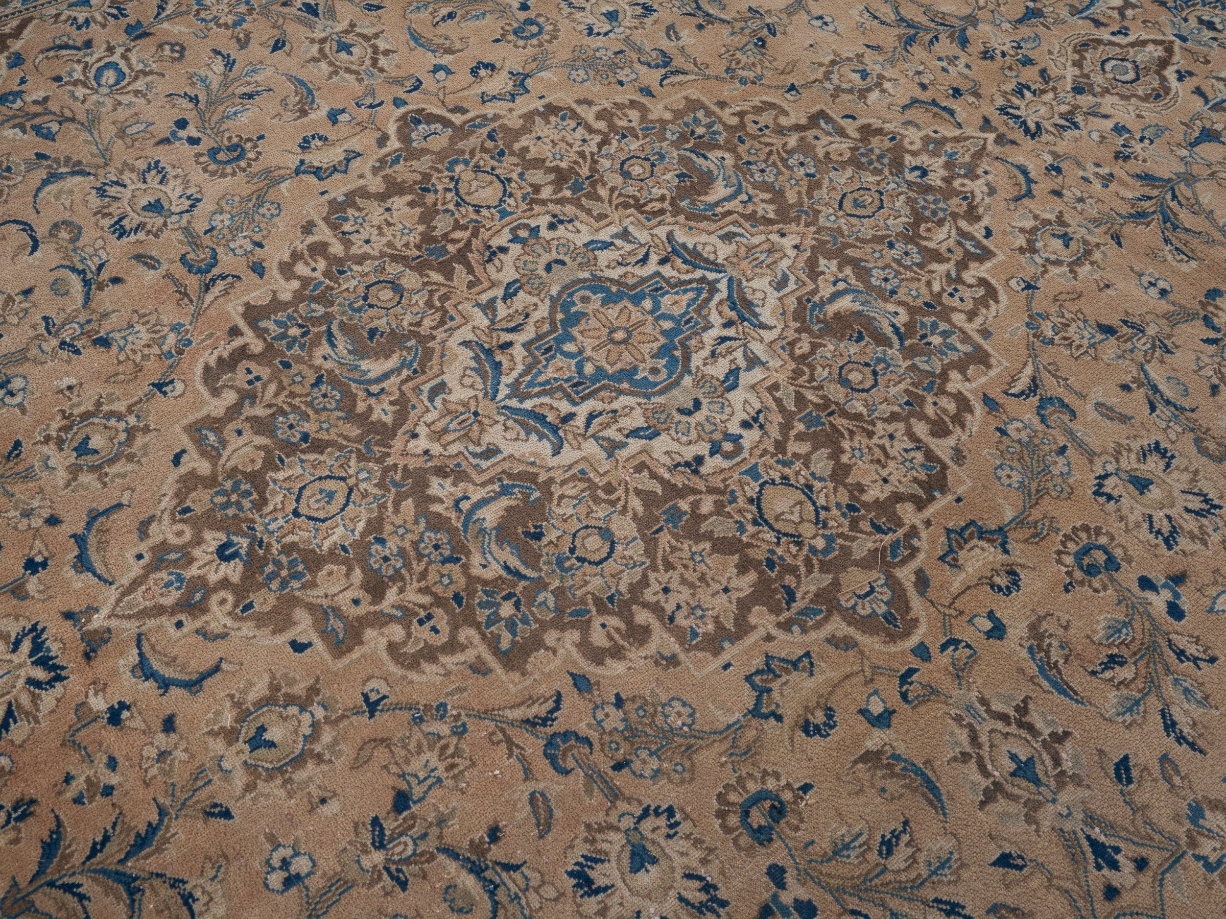 Persian Kashan oversized rug in tan and taupe, view 12 of 15