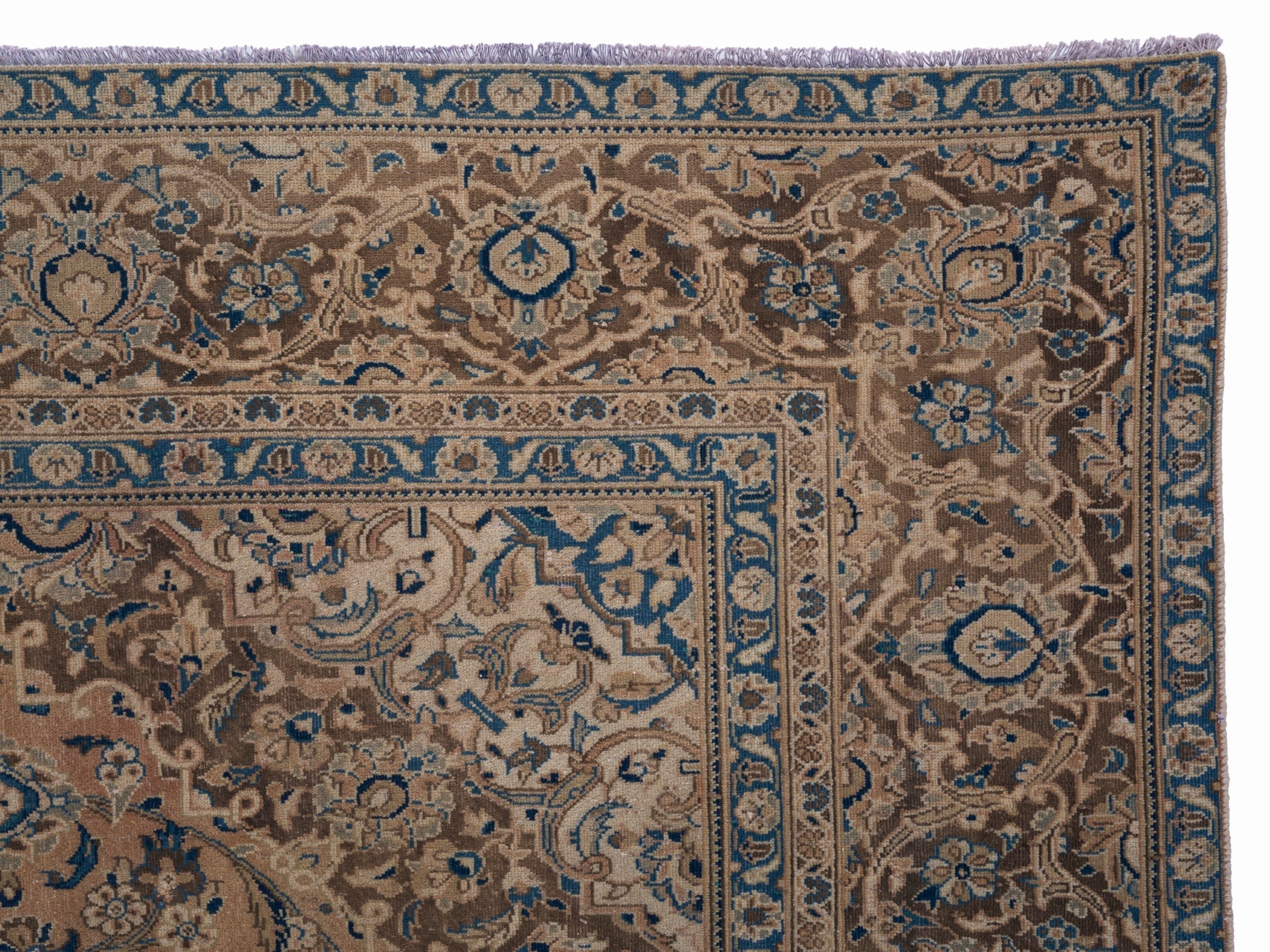 Persian Kashan oversized rug in tan and taupe, view 13 of 15