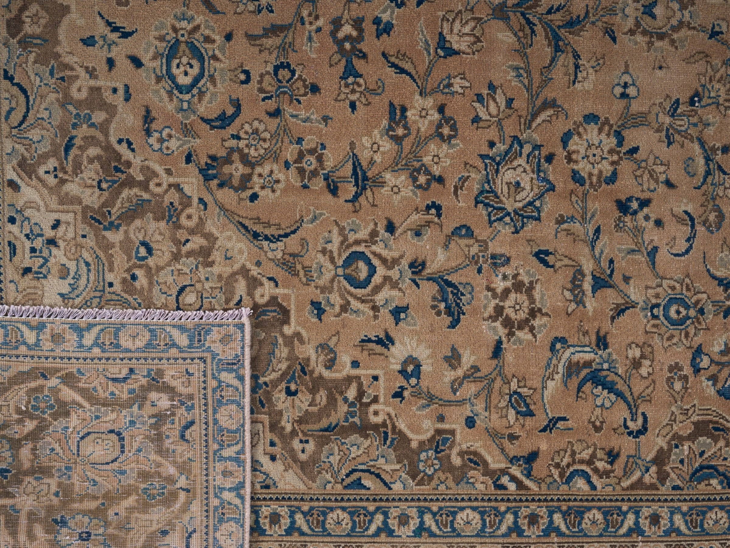 Persian Kashan oversized rug in tan and taupe, view 15 of 15