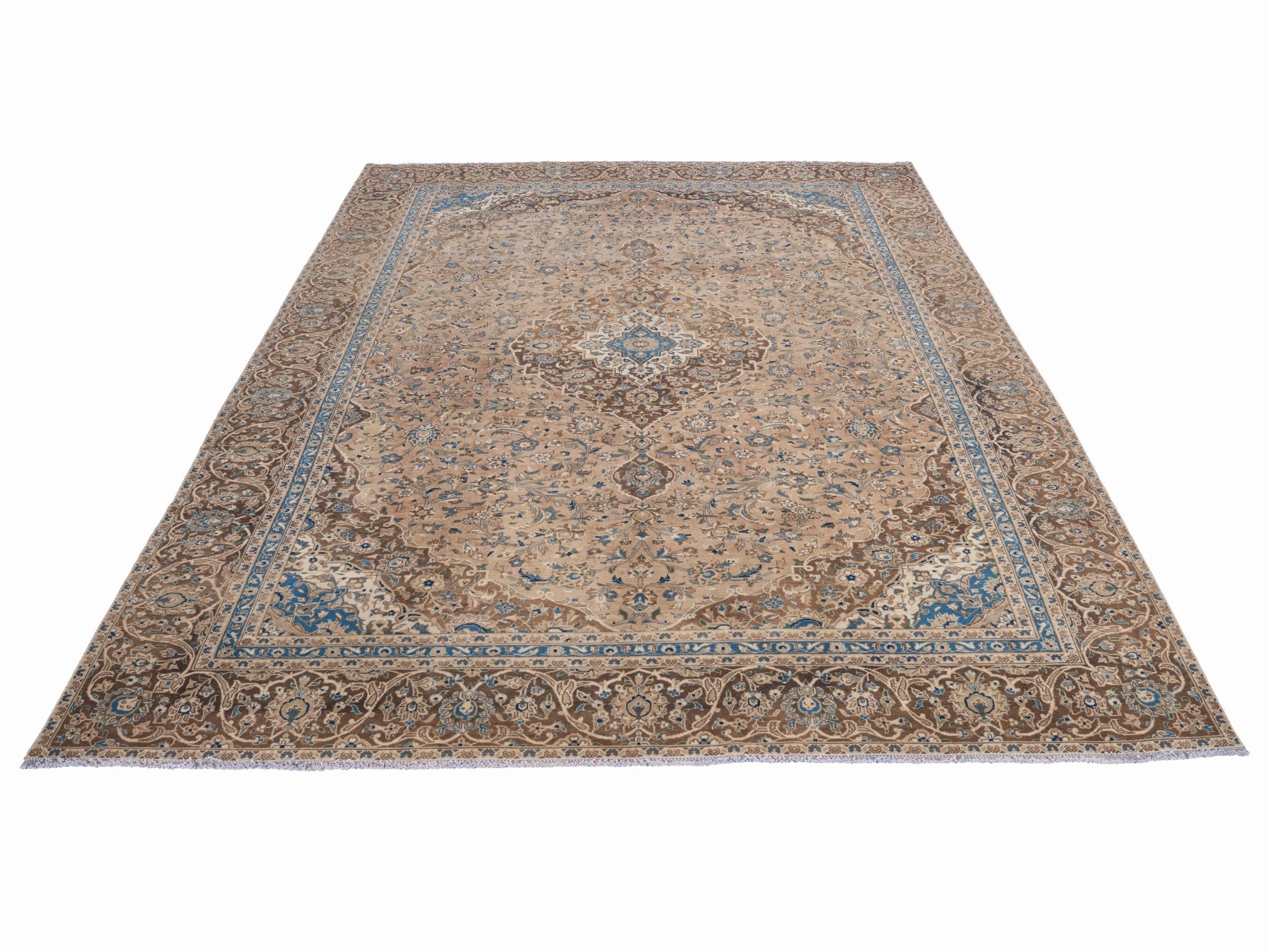 Persian Kashan oversized rug in tan and brown, view 2 of 15