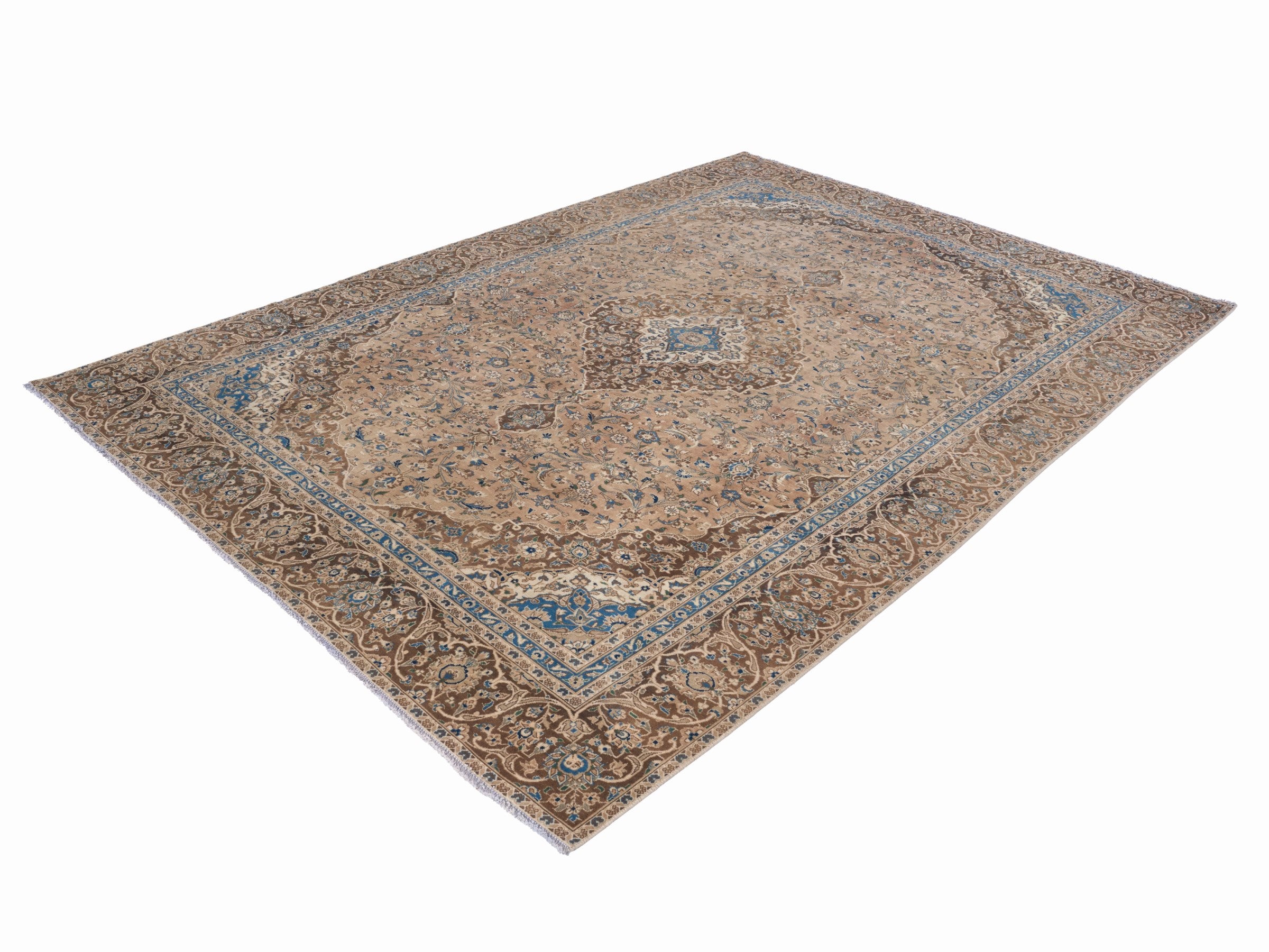 Persian Kashan oversized rug in tan and brown, view 3 of 15