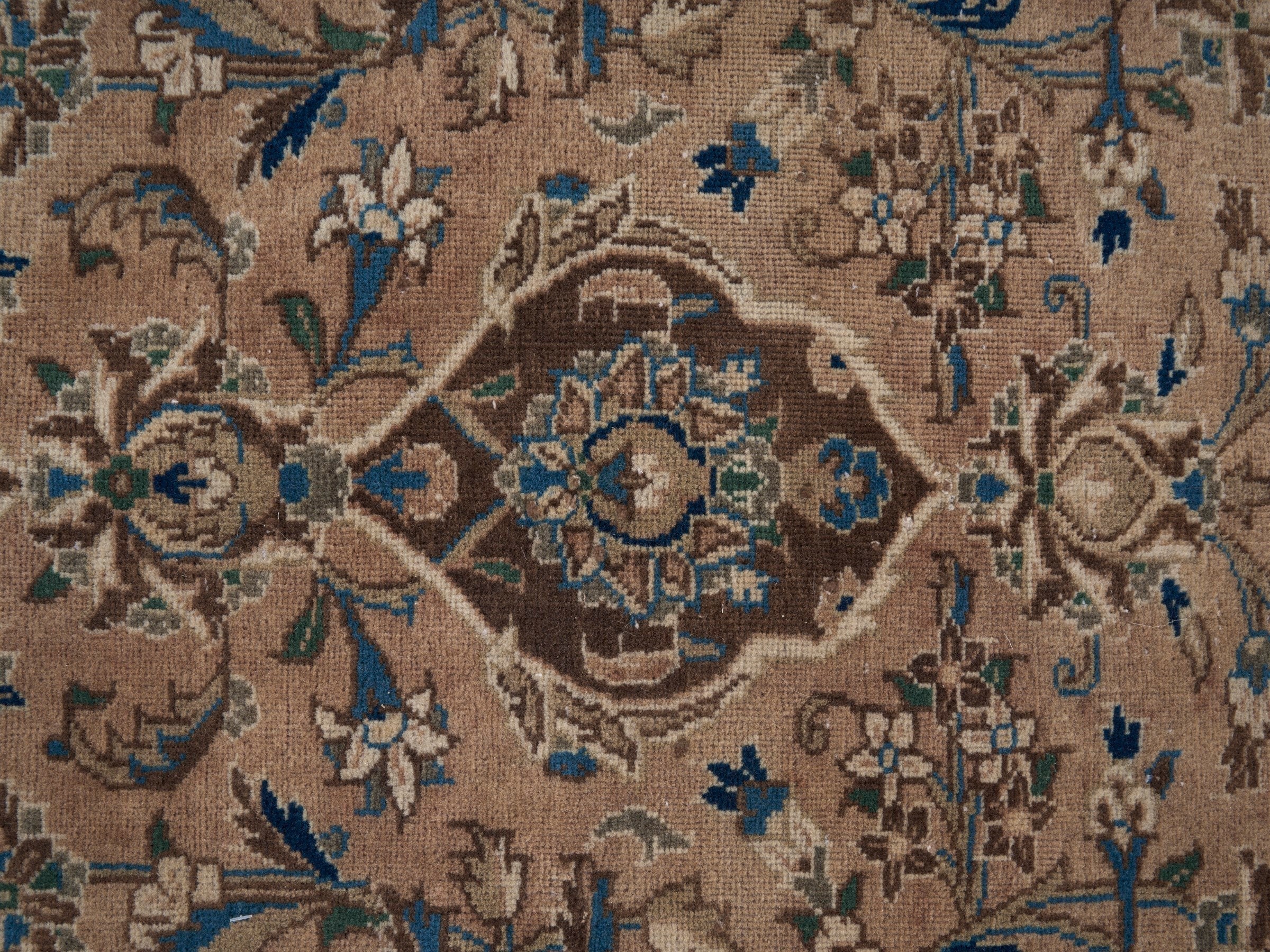 Persian Kashan oversized rug in tan and brown, view 11 of 15