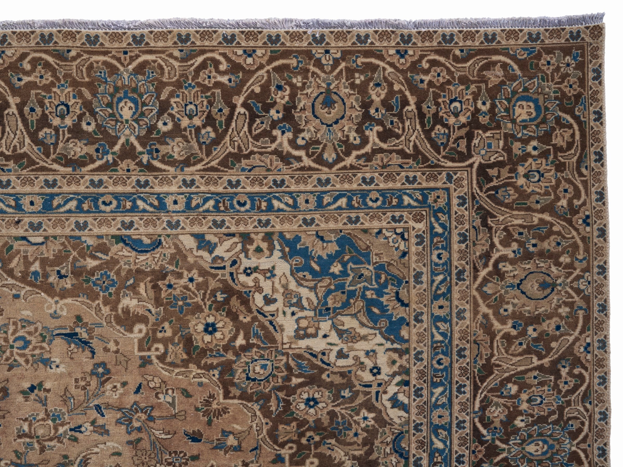Persian Kashan oversized rug in tan and brown, view 13 of 15