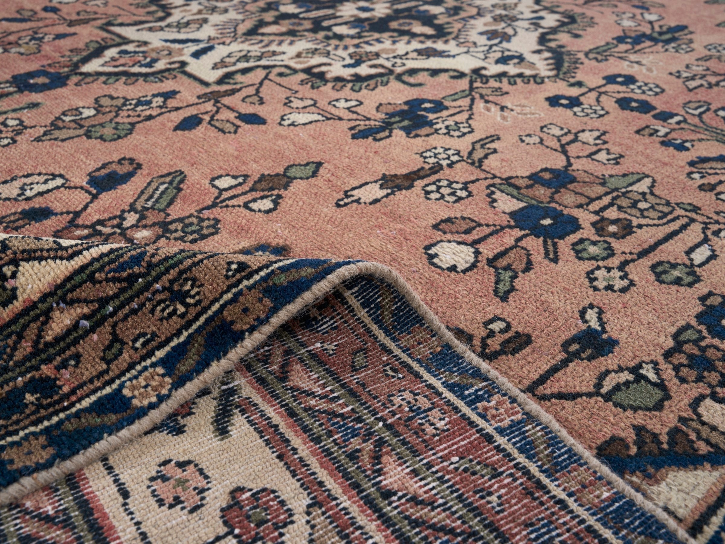 Persian Hamedan oversized rug in dusty rose and off-white, view 14 of 15