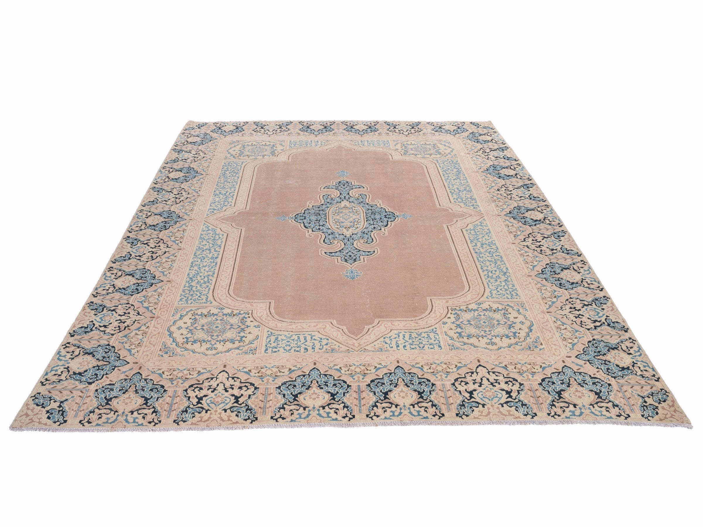 Persian Kerman oversized rug in dusty rose and teal, view 2 of 15