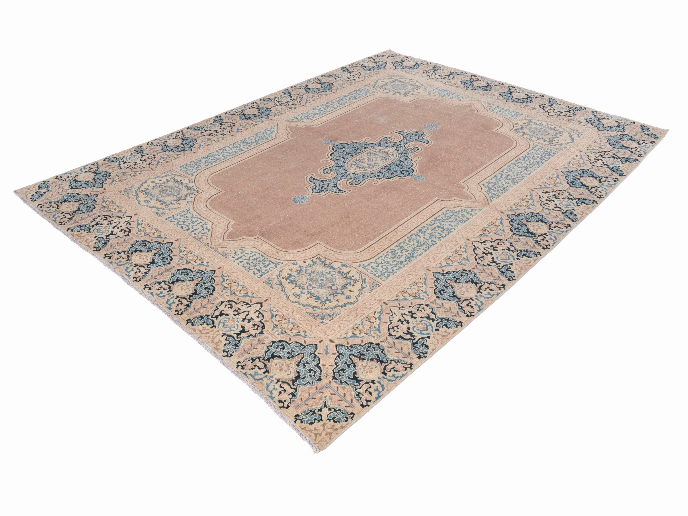 Persian Kerman oversized rug in dusty rose and teal, view 3 of 15