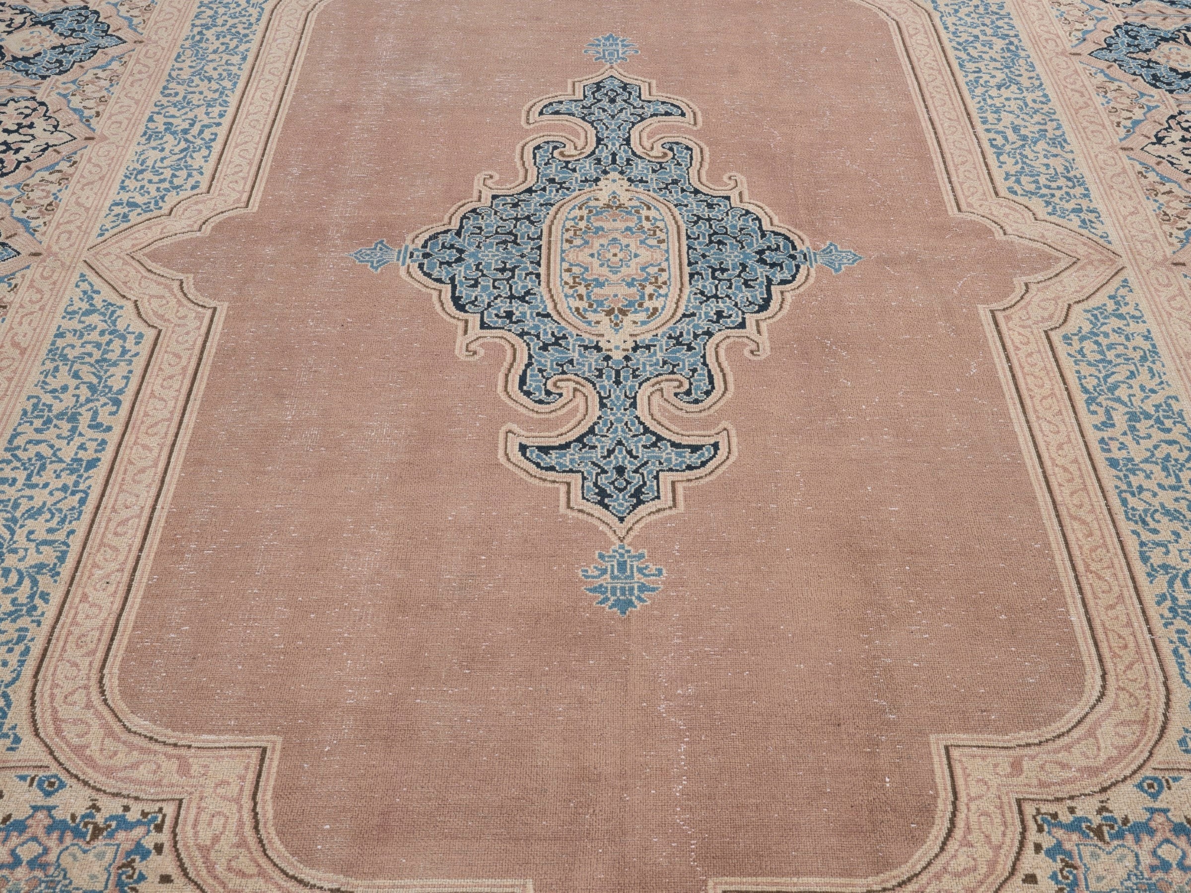 Persian Kerman oversized rug in dusty rose and teal, view 4 of 15