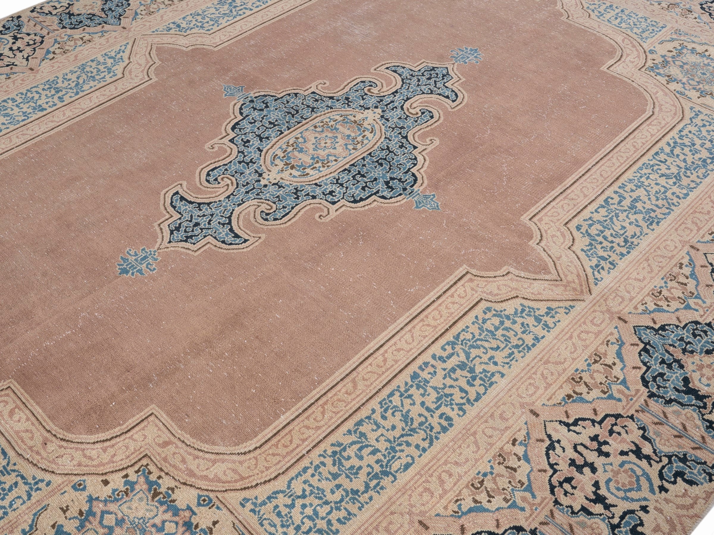 Persian Kerman oversized rug in dusty rose and teal, view 5 of 15