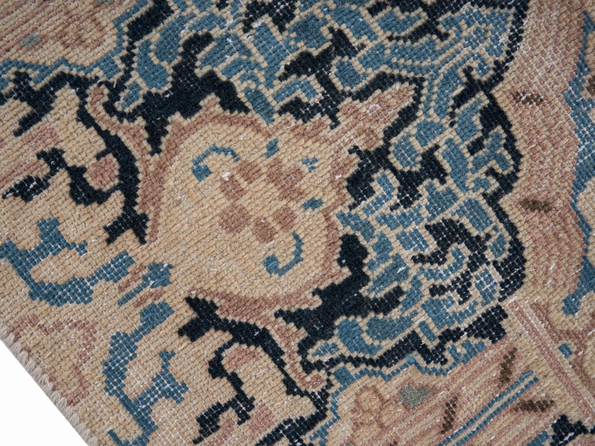 Persian Kerman oversized rug in dusty rose and teal, view 6 of 15