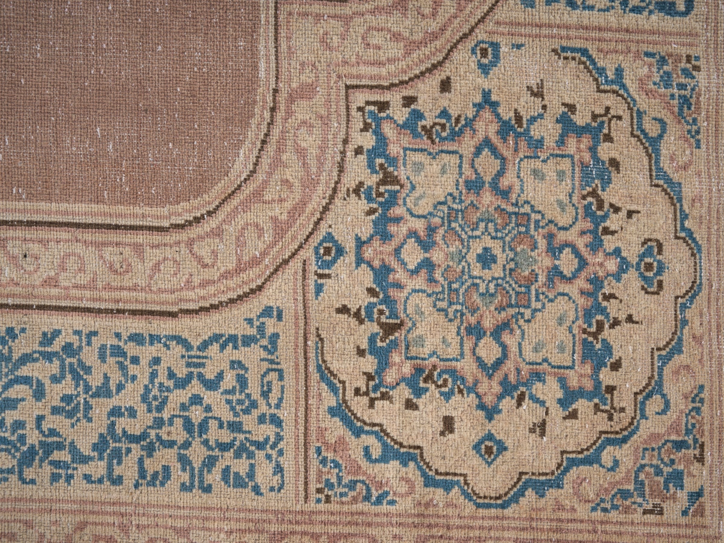 Persian Kerman oversized rug in dusty rose and teal, view 9 of 15