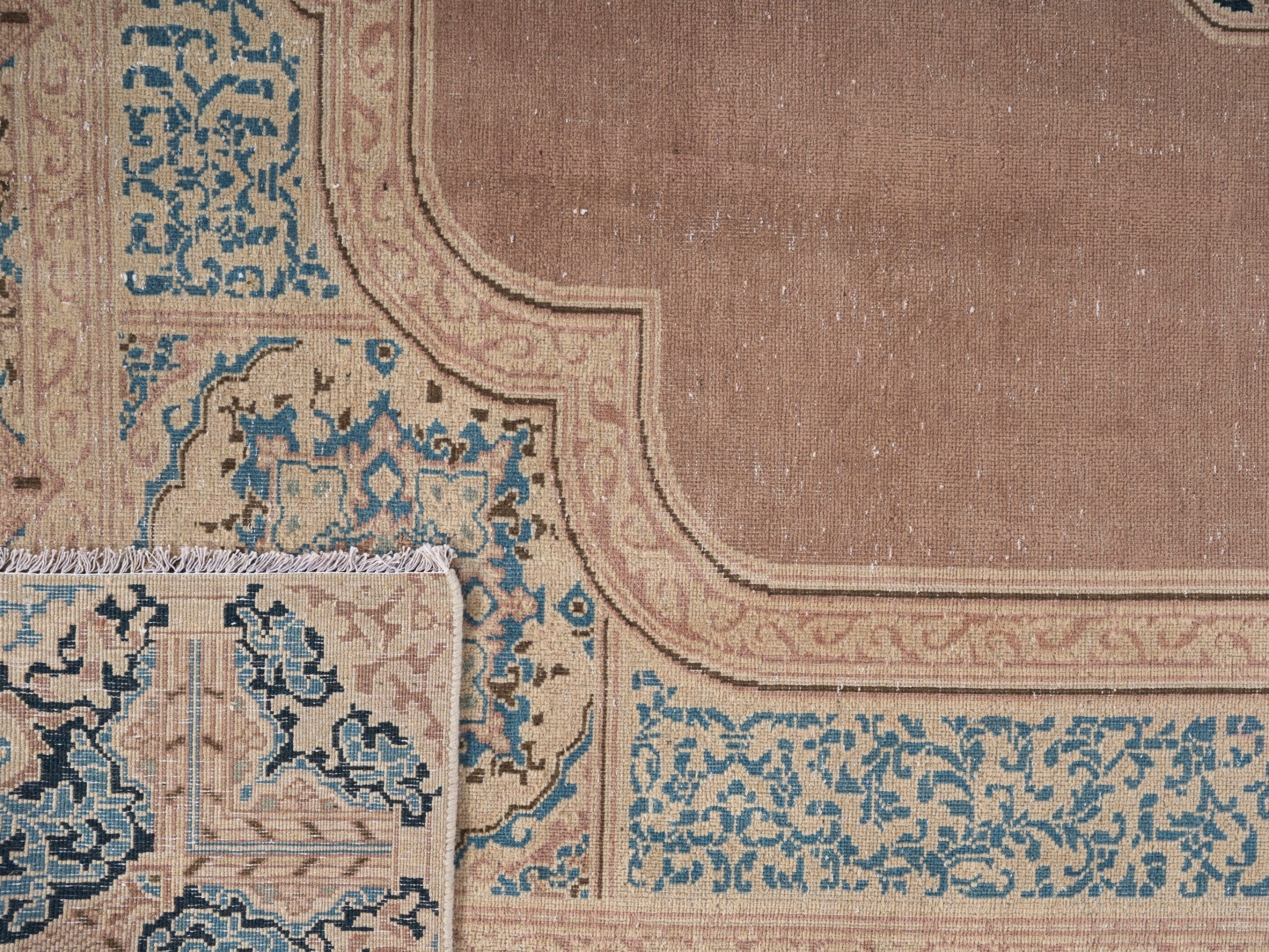 Persian Kerman oversized rug in dusty rose and teal, view 15 of 15