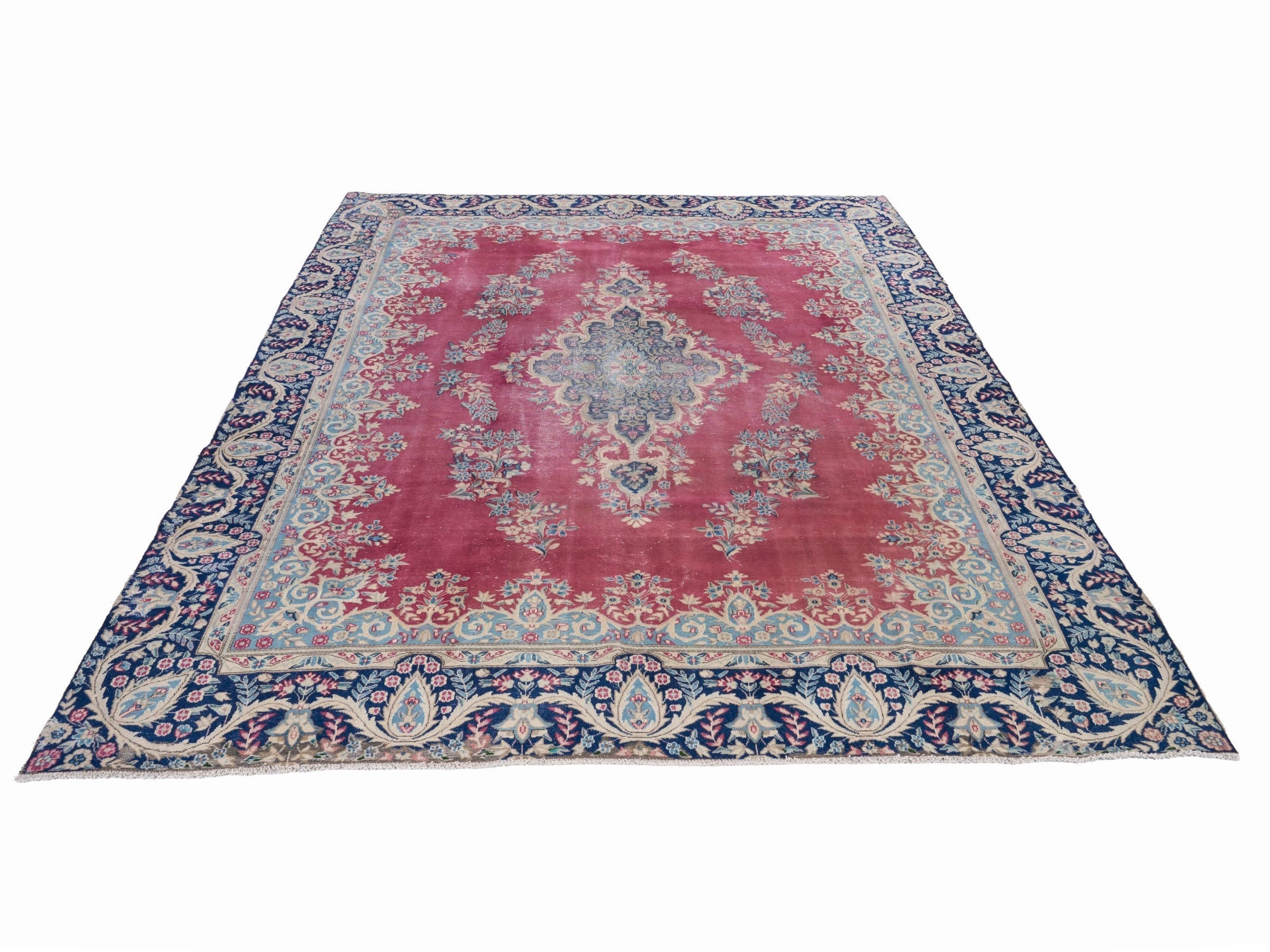 Persian Kerman oversized rug in rose and navy, view 2 of 15