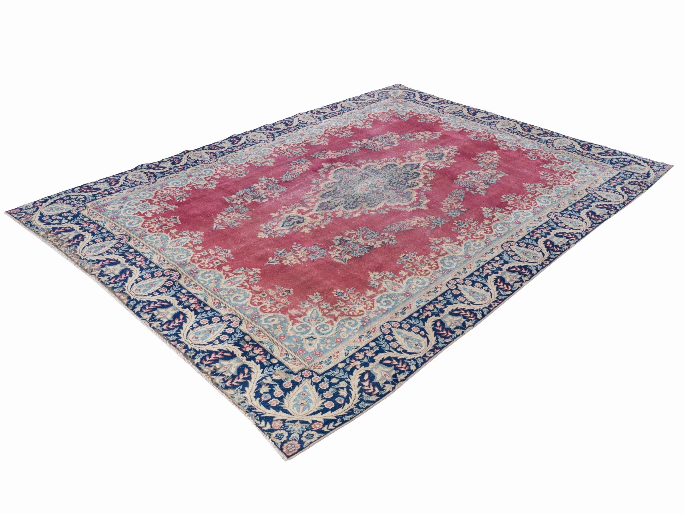 Persian Kerman oversized rug in rose and navy, view 3 of 15