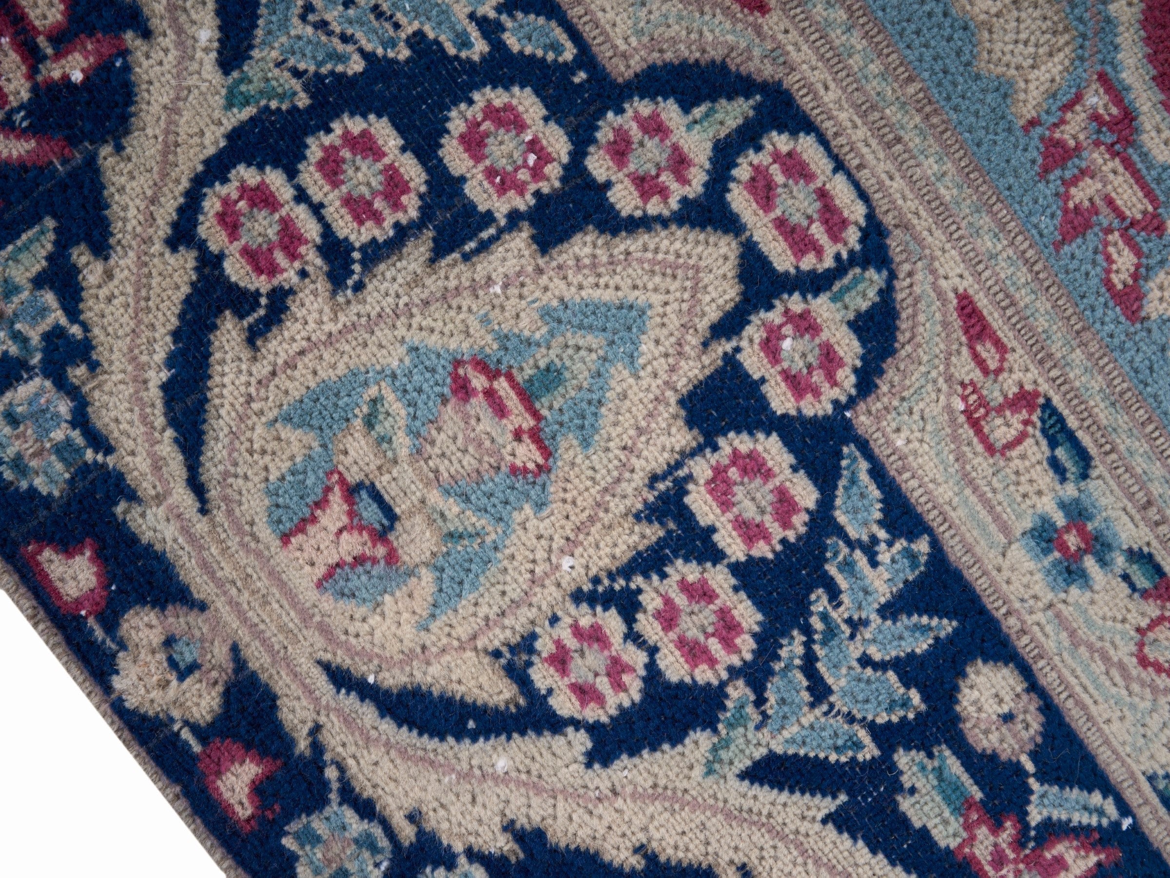 Persian Kerman oversized rug in rose and navy, view 6 of 15