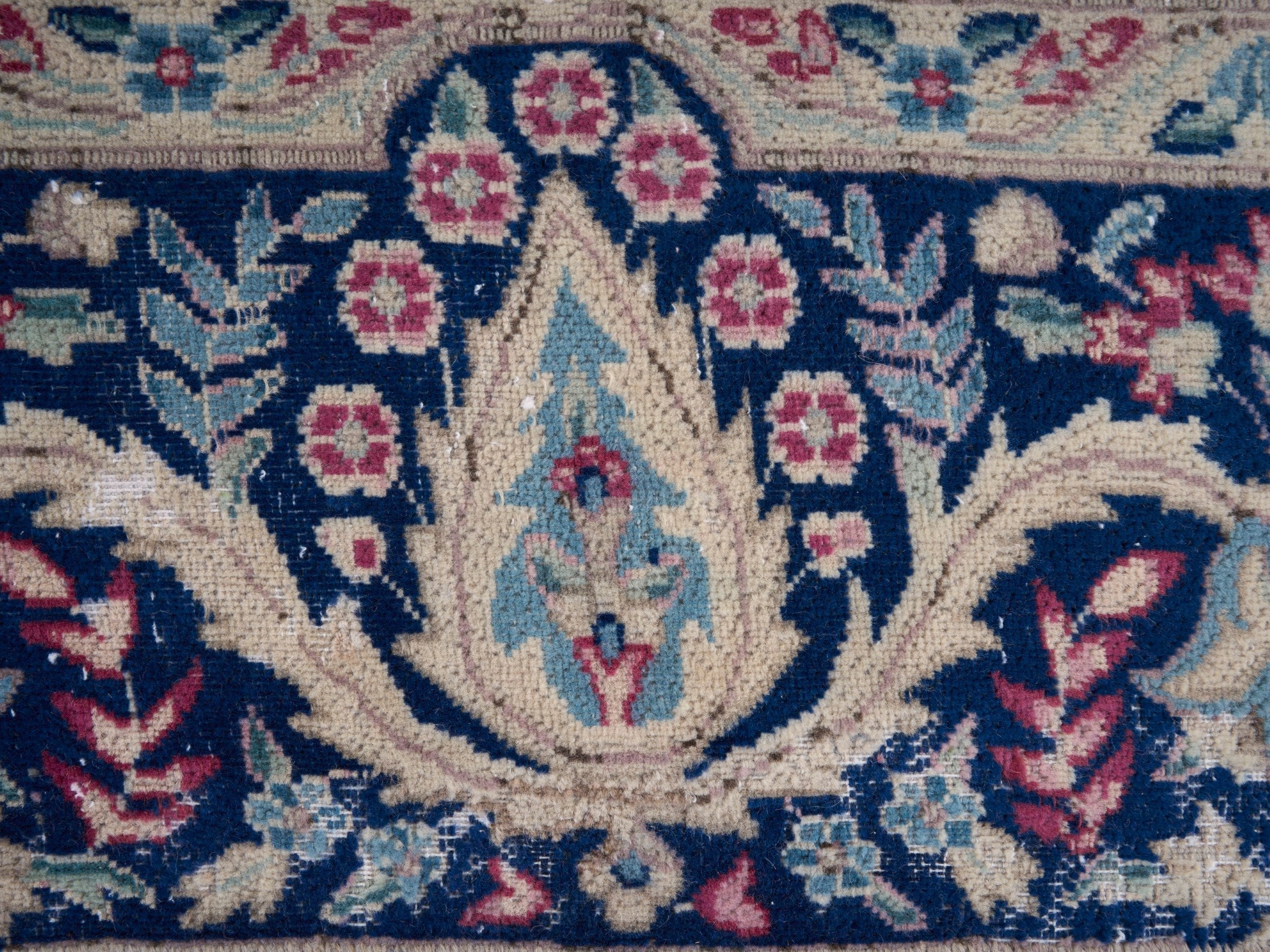 Persian Kerman oversized rug in rose and navy, view 7 of 15