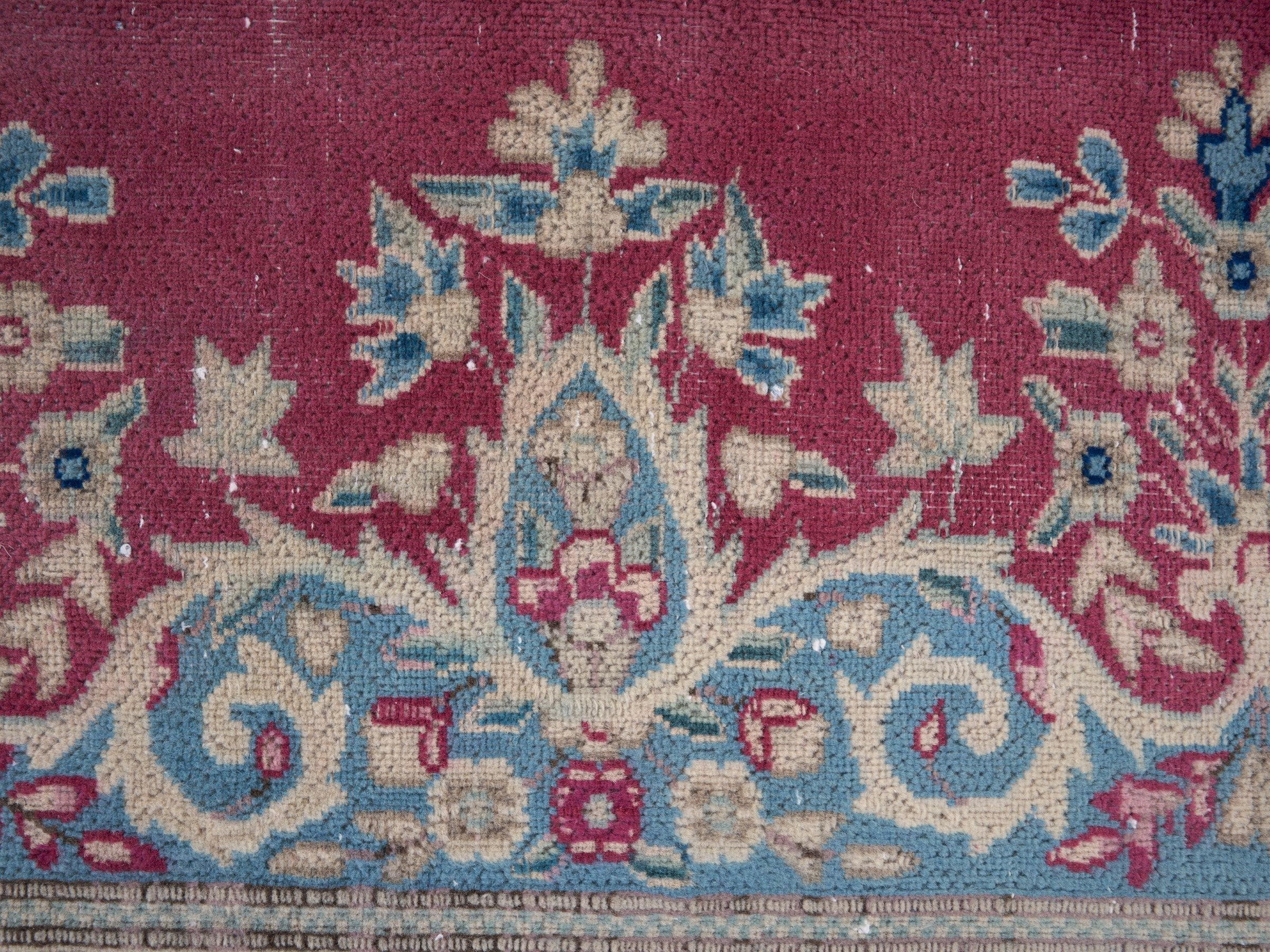 Persian Kerman oversized rug in rose and navy, view 8 of 15