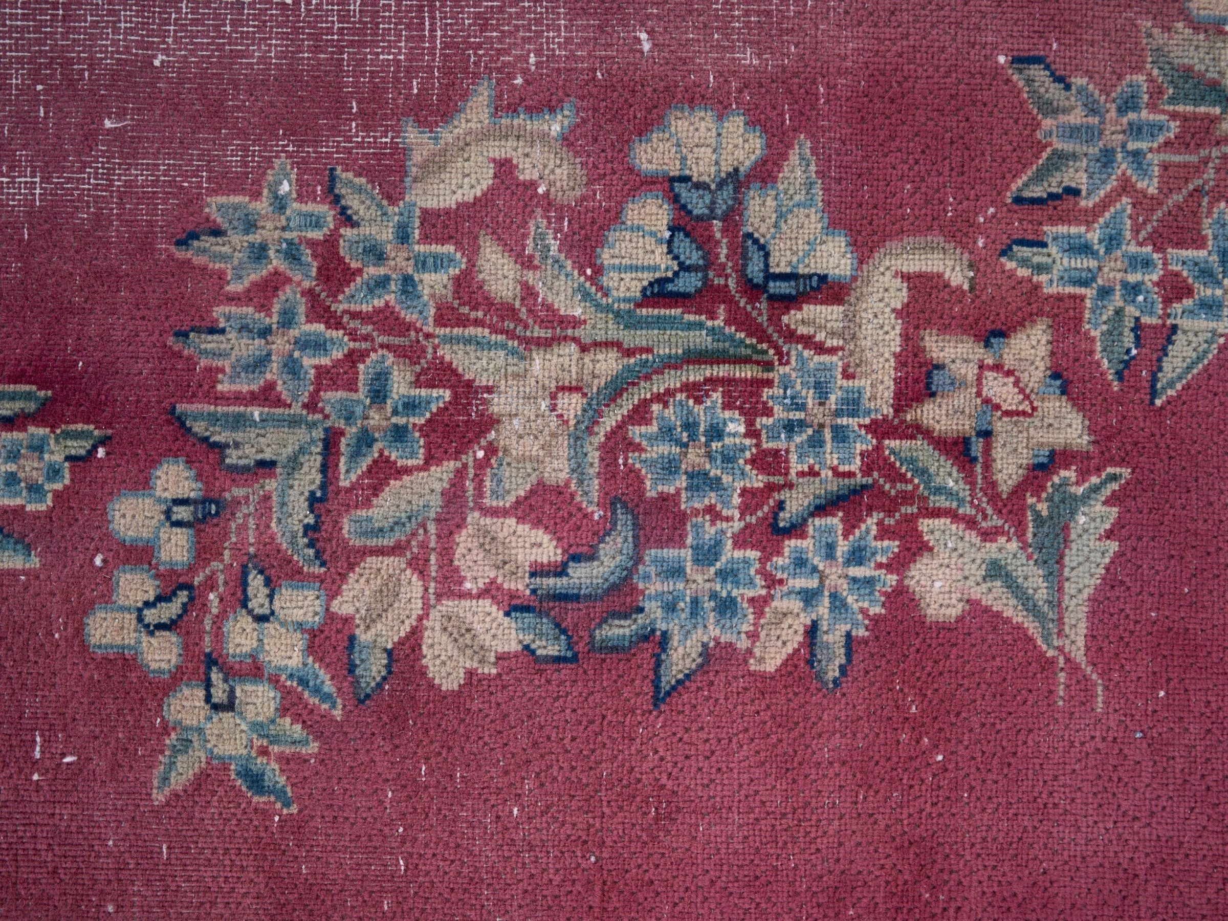 Persian Kerman oversized rug in rose and navy, view 10 of 15