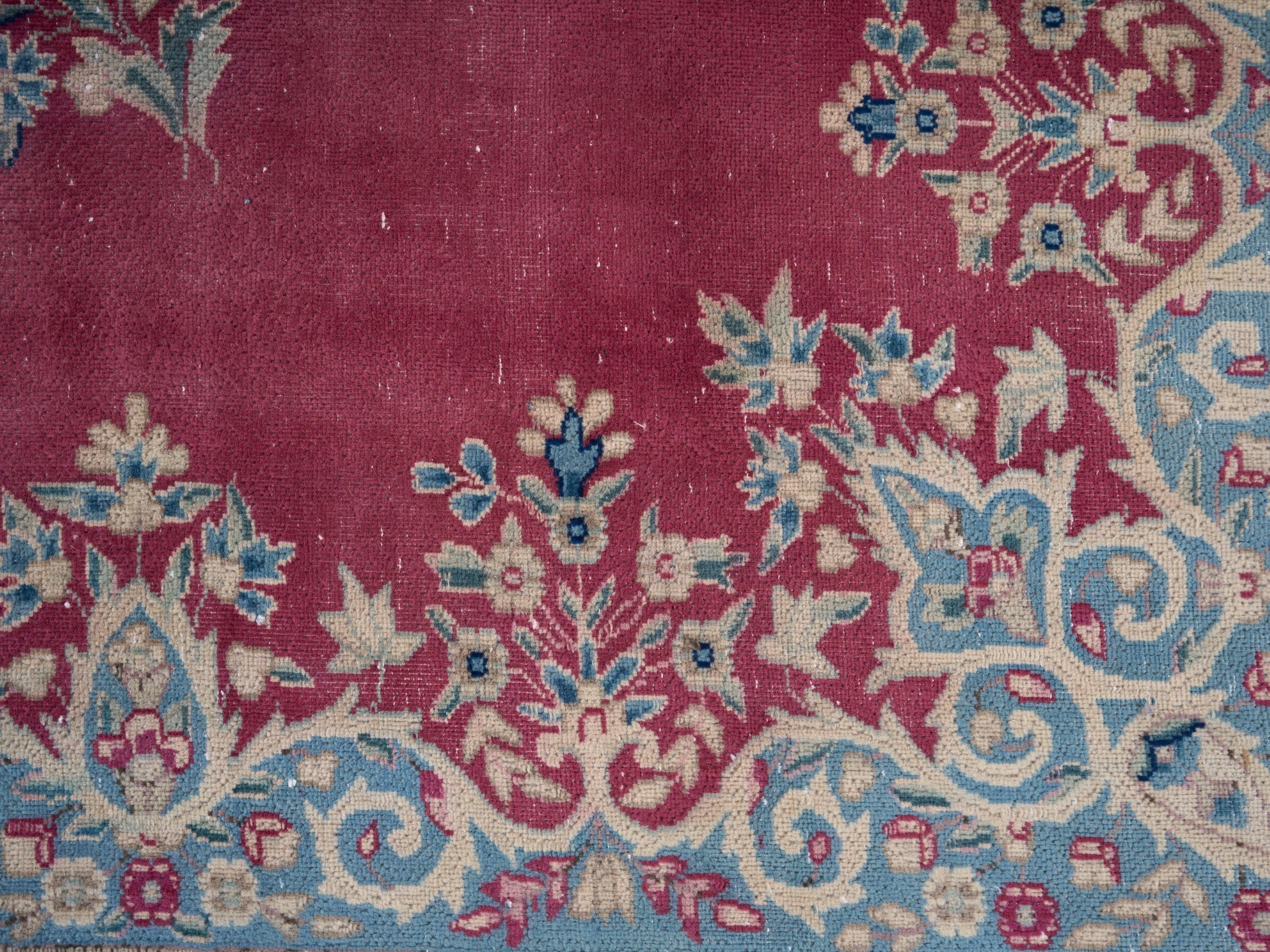 Persian Kerman oversized rug in rose and navy, view 11 of 15