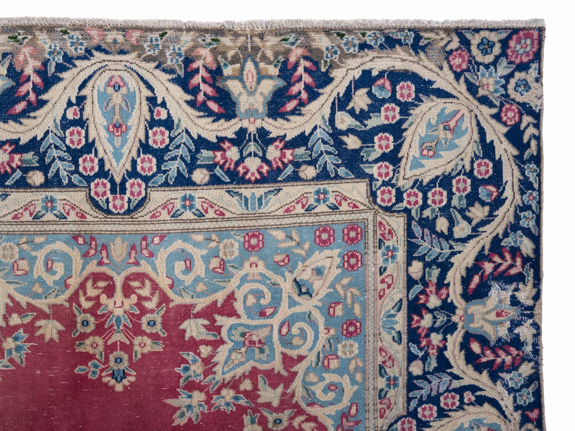 Persian Kerman oversized rug in rose and navy, view 13 of 15