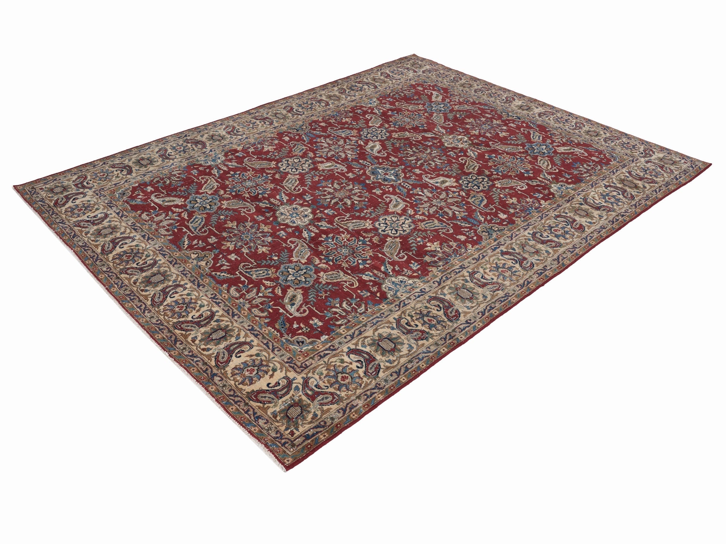 Persian Yazd oversized rug in burgundy and cream, view 3 of 15