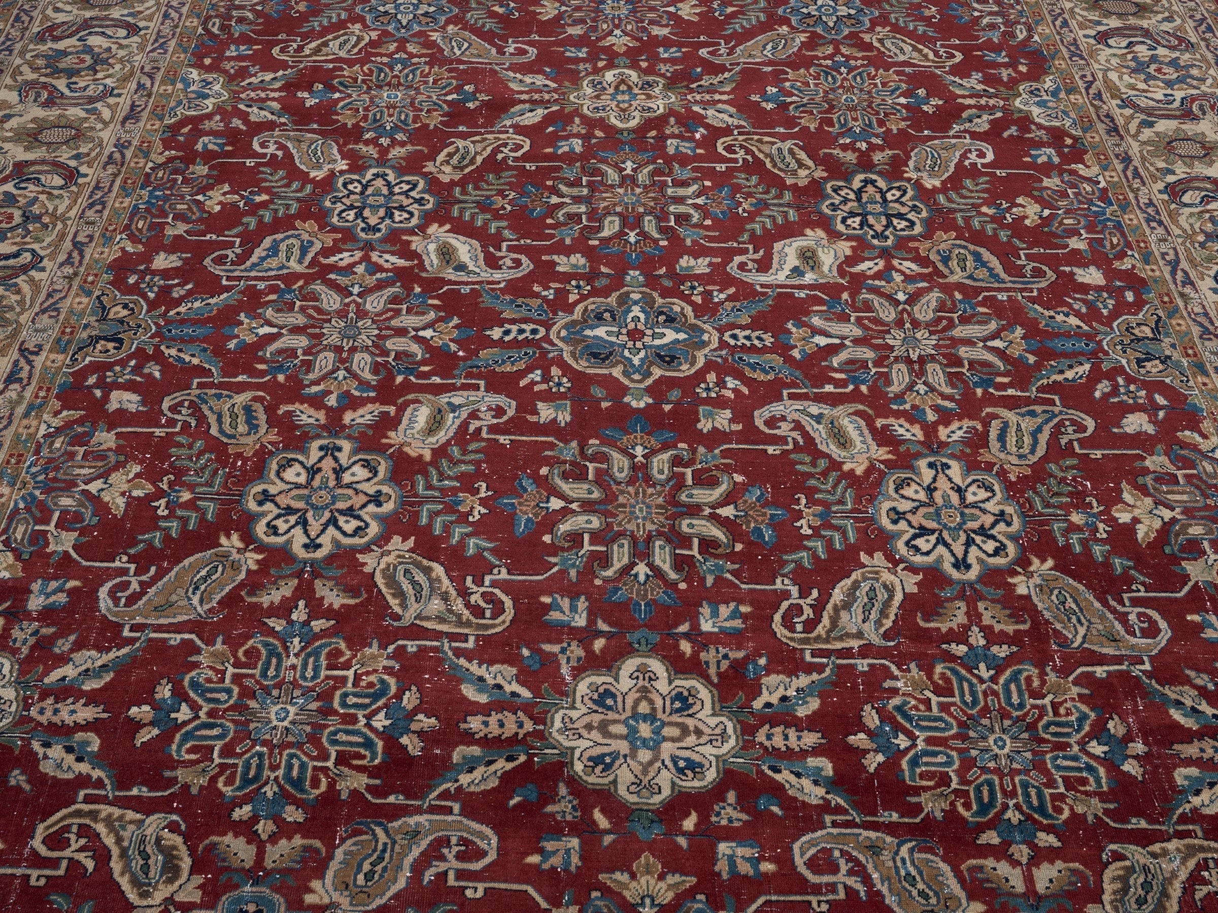 Persian Yazd oversized rug in burgundy and cream, view 4 of 15