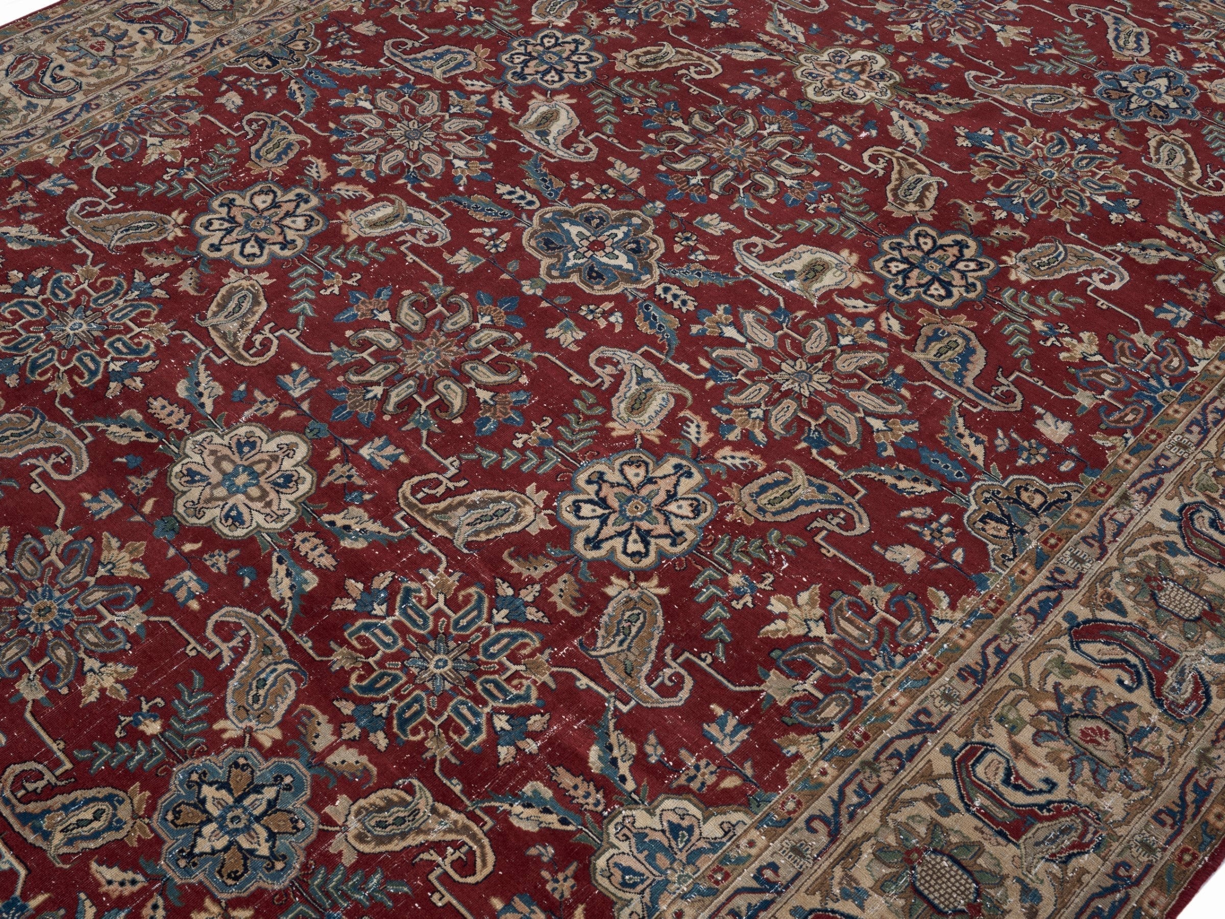 Persian Yazd oversized rug in burgundy and cream, view 5 of 15