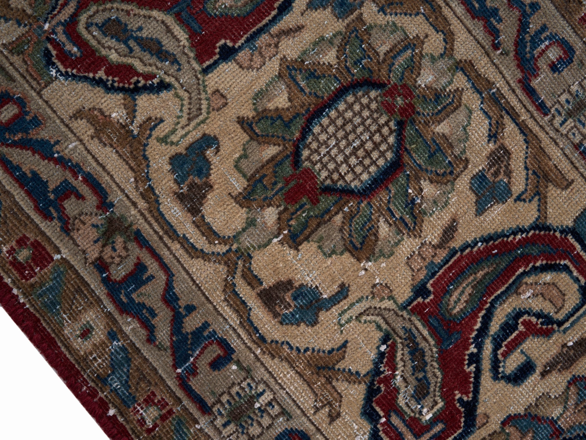 Persian Yazd oversized rug in burgundy and cream, view 6 of 15