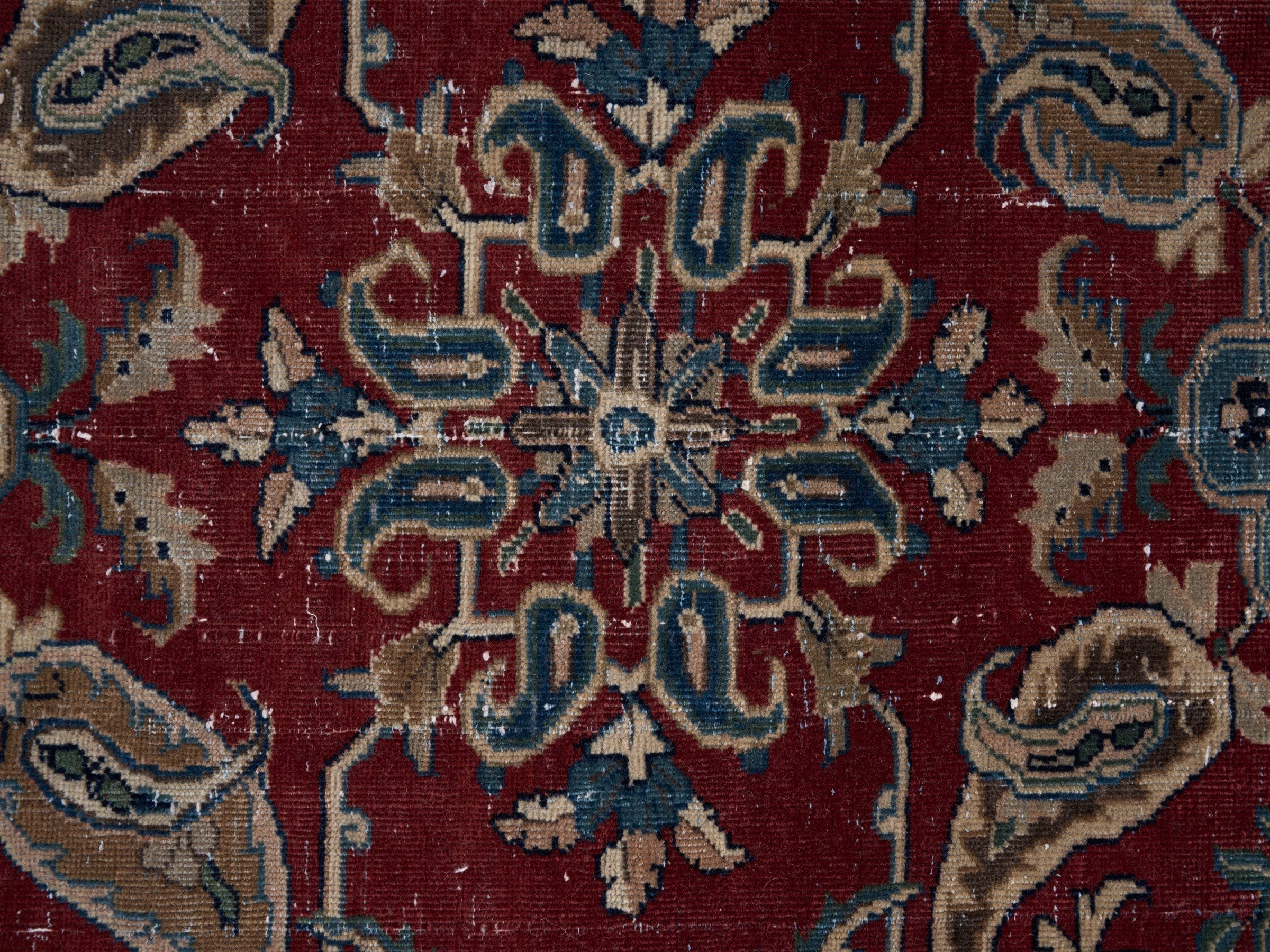 Persian Yazd oversized rug in burgundy and cream, view 8 of 15