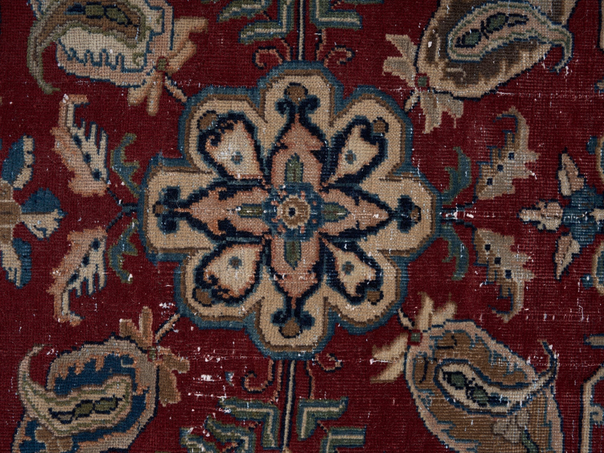 Persian Yazd oversized rug in burgundy and cream, view 9 of 15
