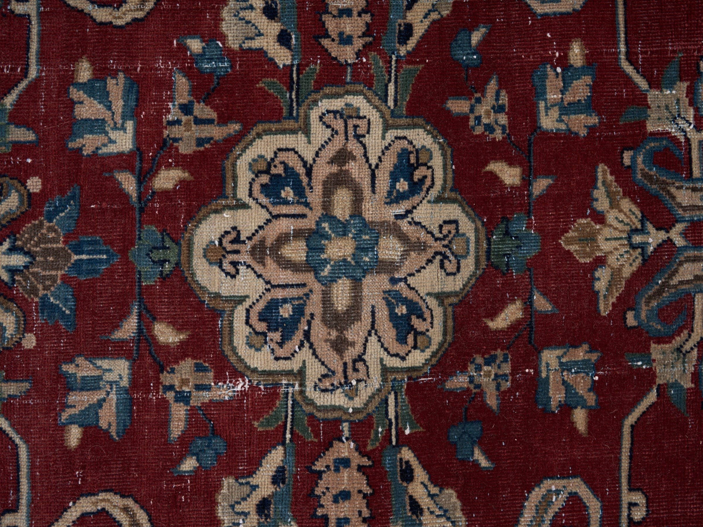 Persian Yazd oversized rug in burgundy and cream, view 10 of 15