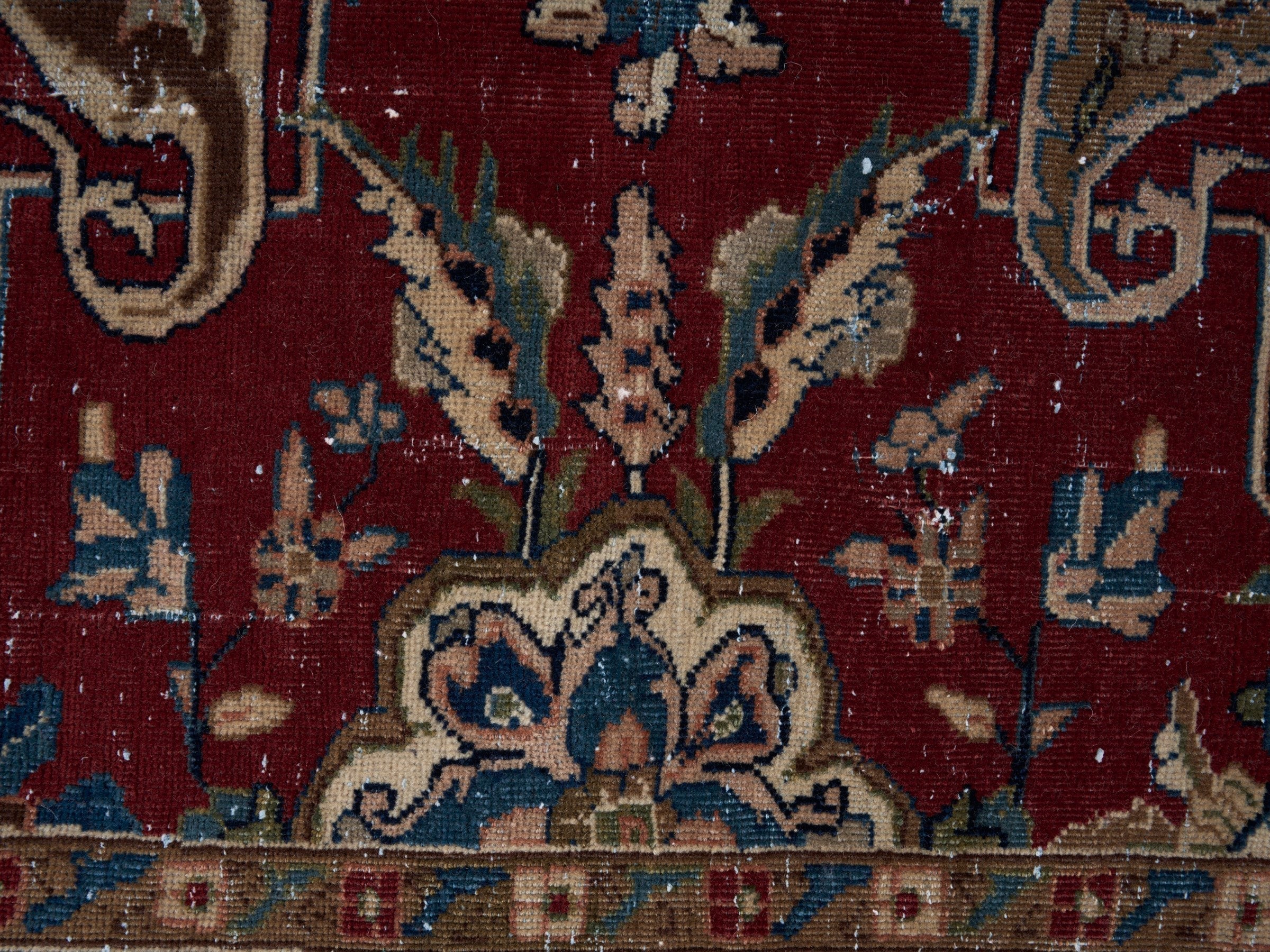 Persian Yazd oversized rug in burgundy and cream, view 11 of 15