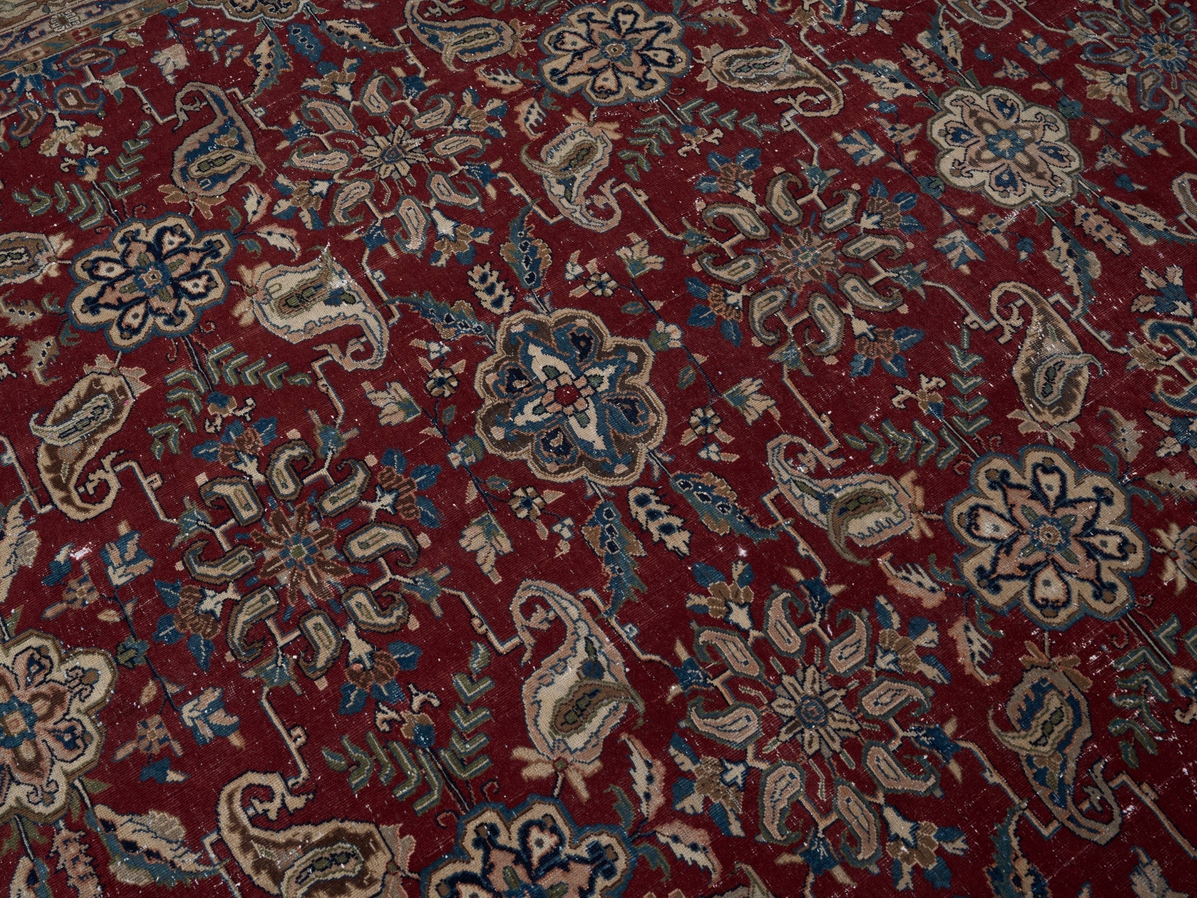 Persian Yazd oversized rug in burgundy and cream, view 12 of 15