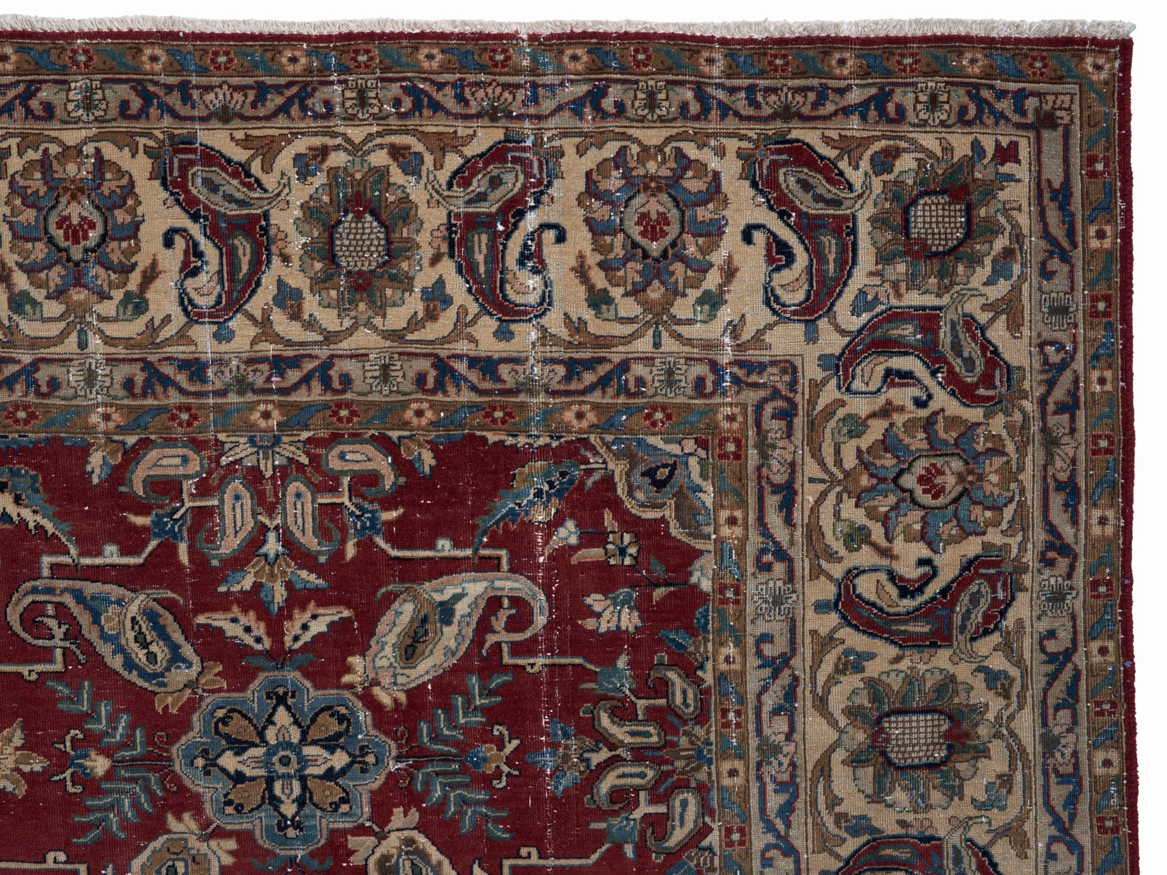 Persian Yazd oversized rug in burgundy and cream, view 13 of 15