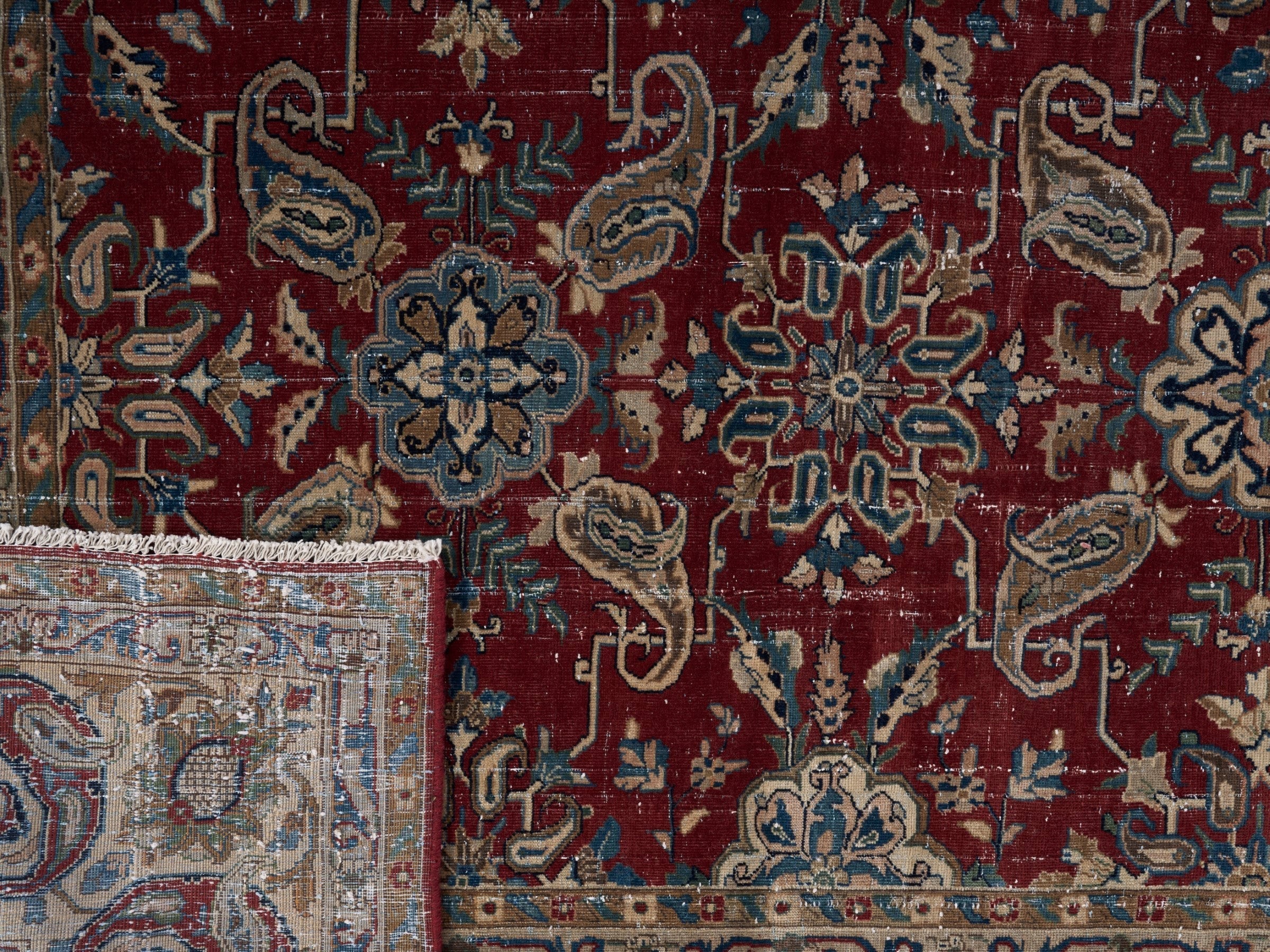 Persian Yazd oversized rug in burgundy and cream, view 15 of 15