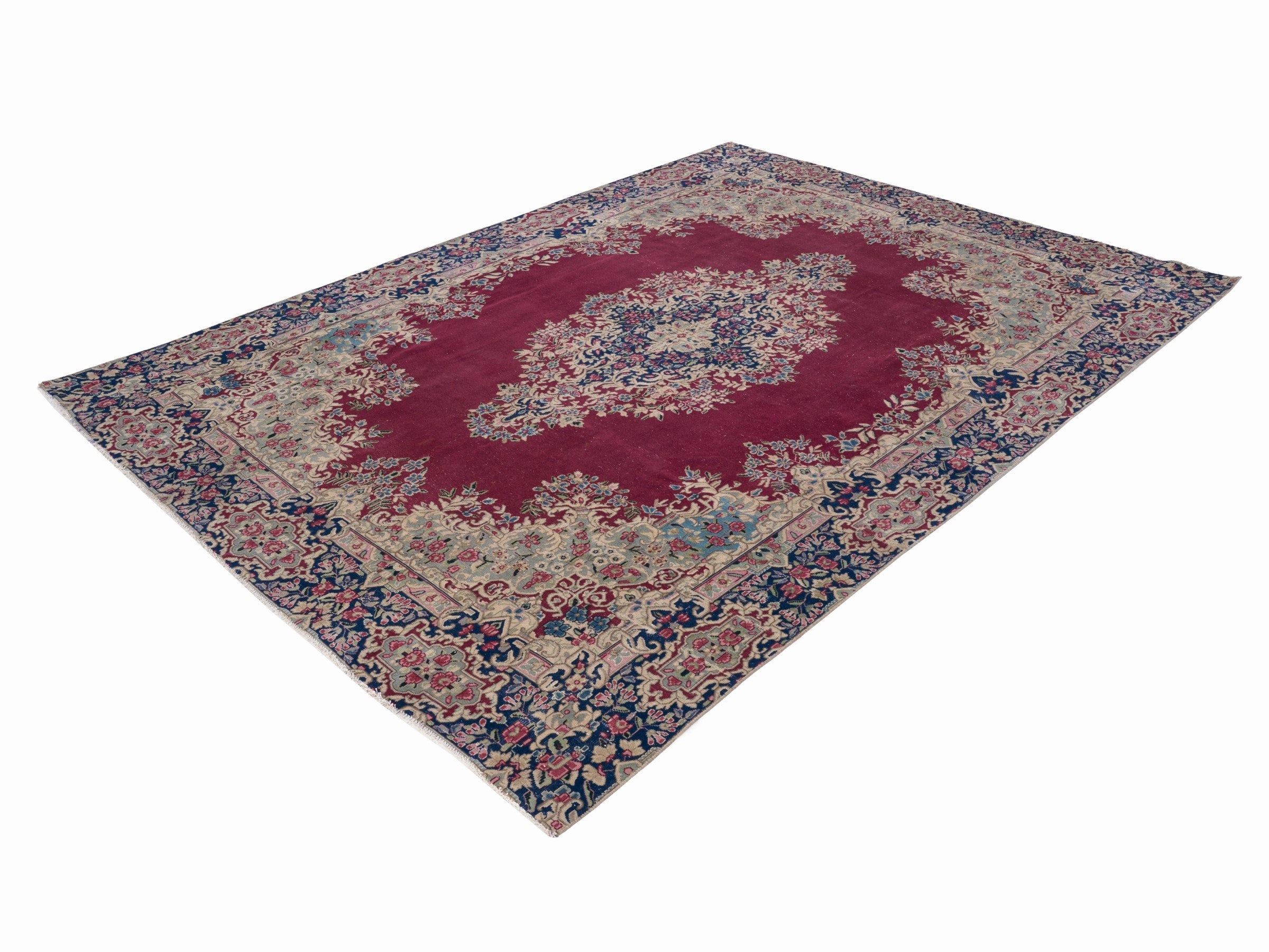 Persian Kerman oversized rug in deep red and navy, view 3 of 15