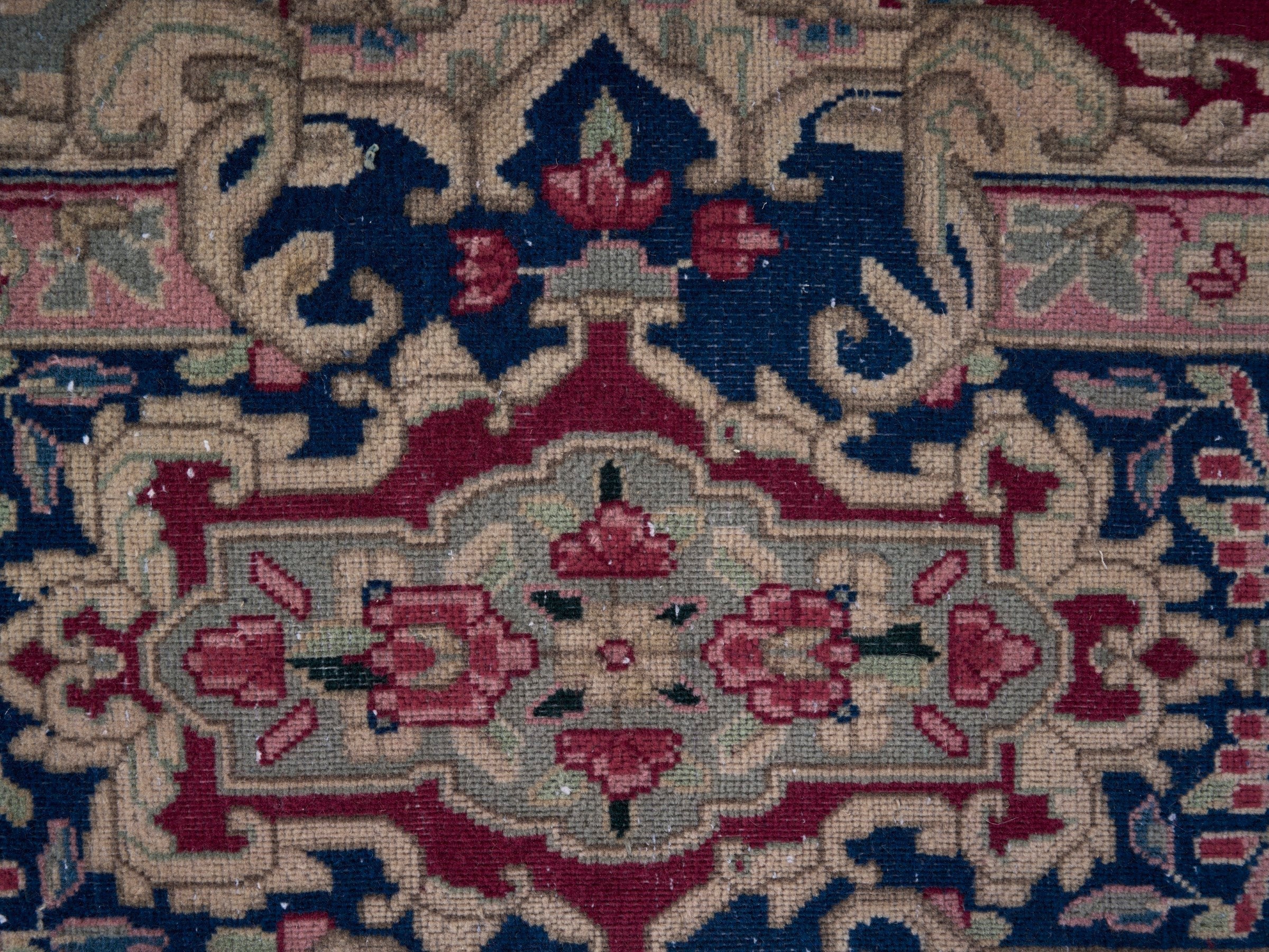 Persian Kerman oversized rug in deep red and navy, view 7 of 15