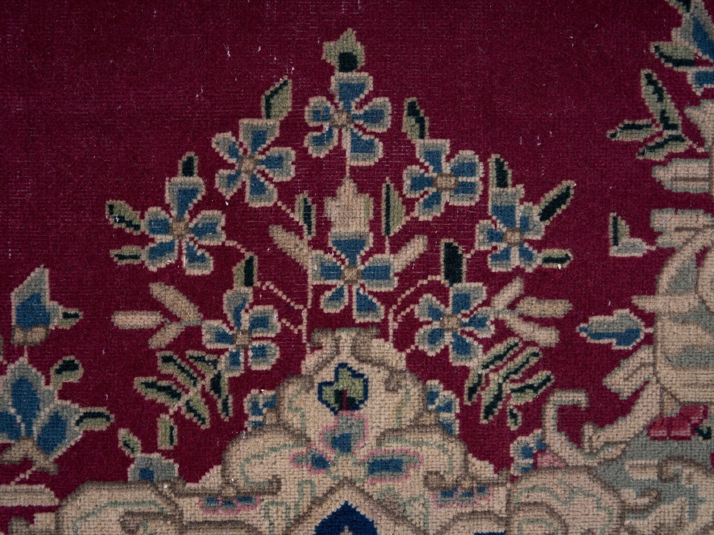 Persian Kerman oversized rug in deep red and navy, view 8 of 15