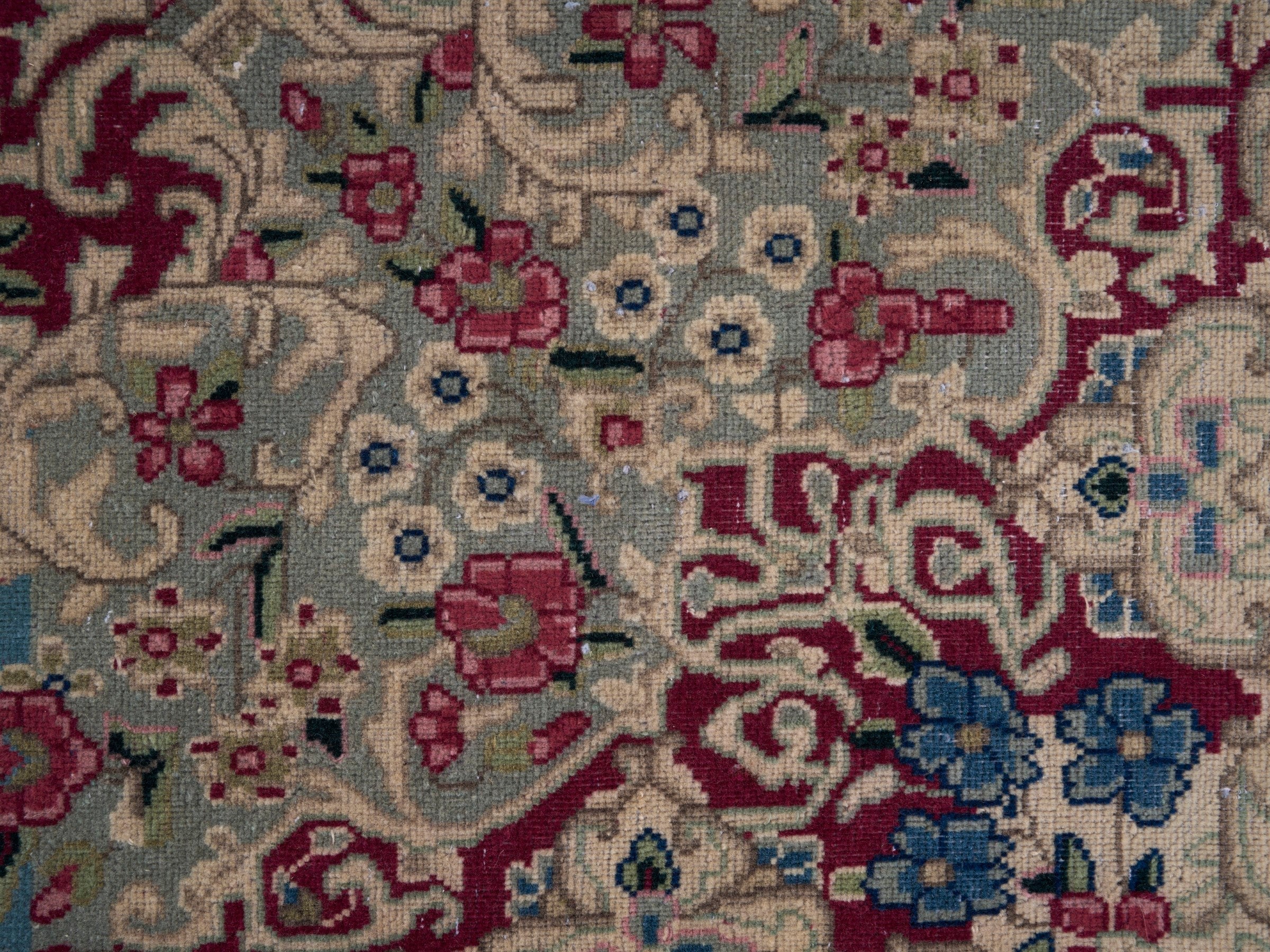 Persian Kerman oversized rug in deep red and navy, view 10 of 15