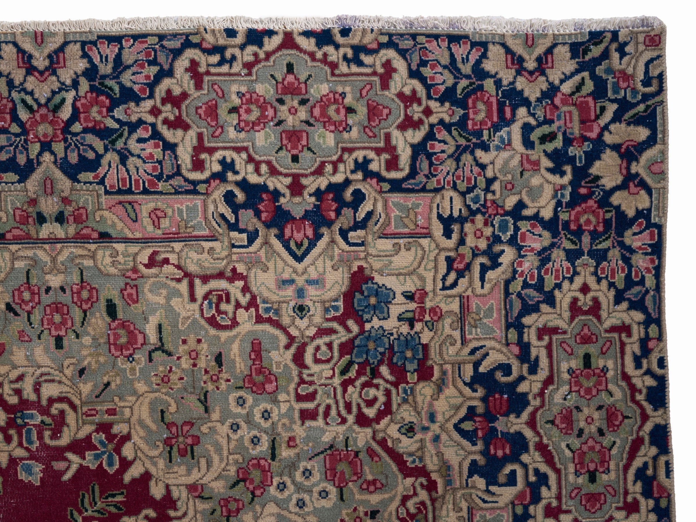 Persian Kerman oversized rug in deep red and navy, view 13 of 15