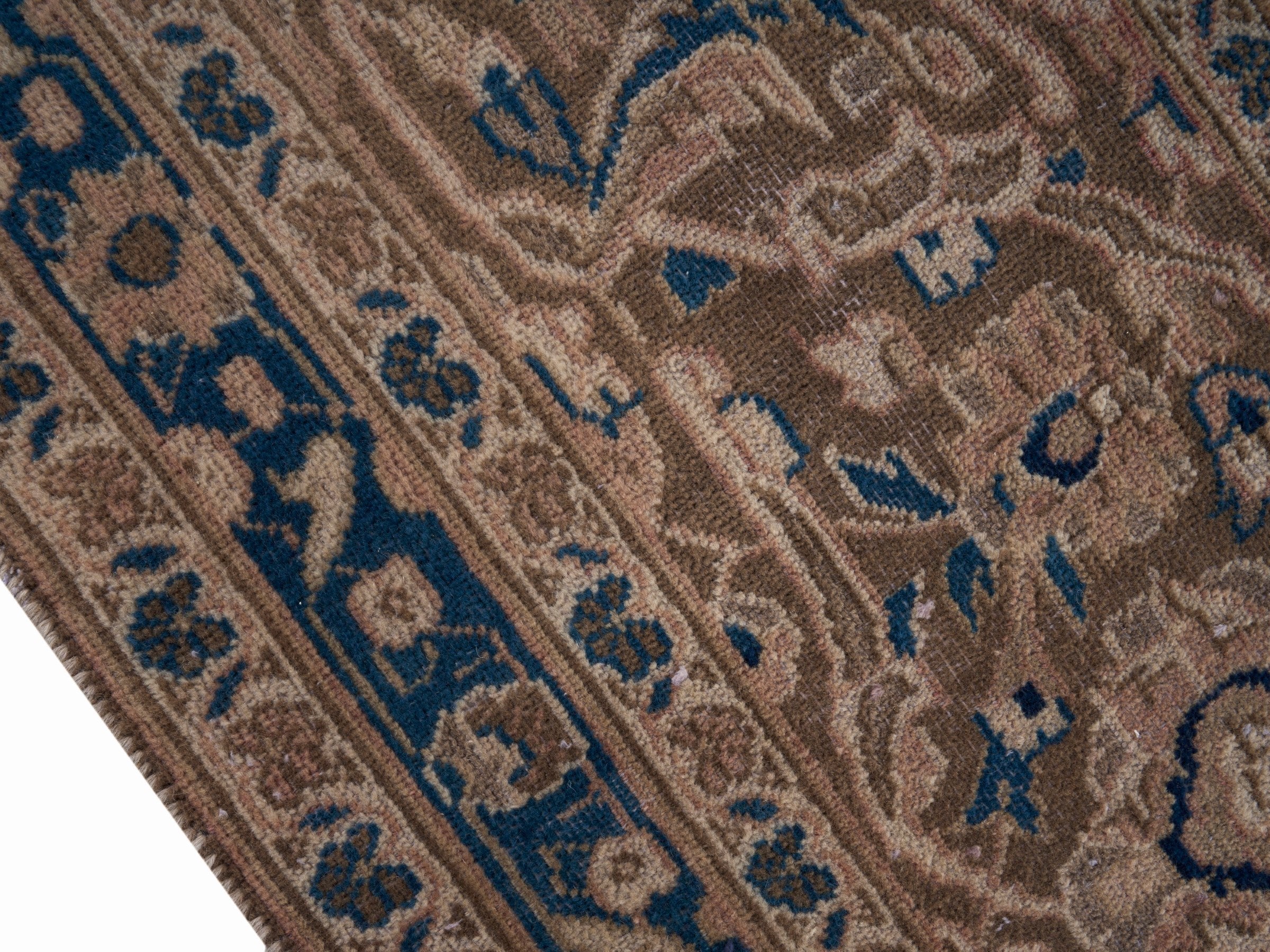 Persian Kashan oversized rug in beige and denim, view 6 of 15