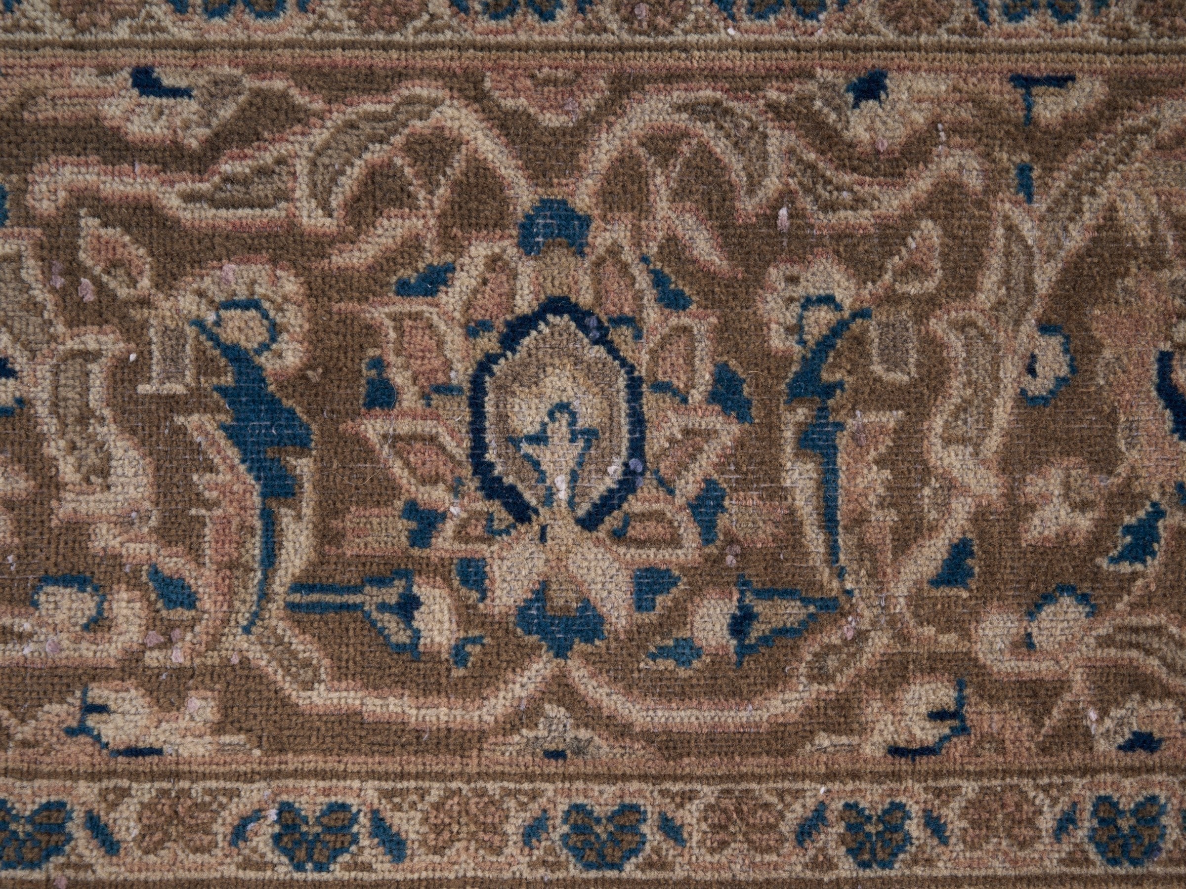 Persian Kashan oversized rug in beige and denim, view 7 of 15