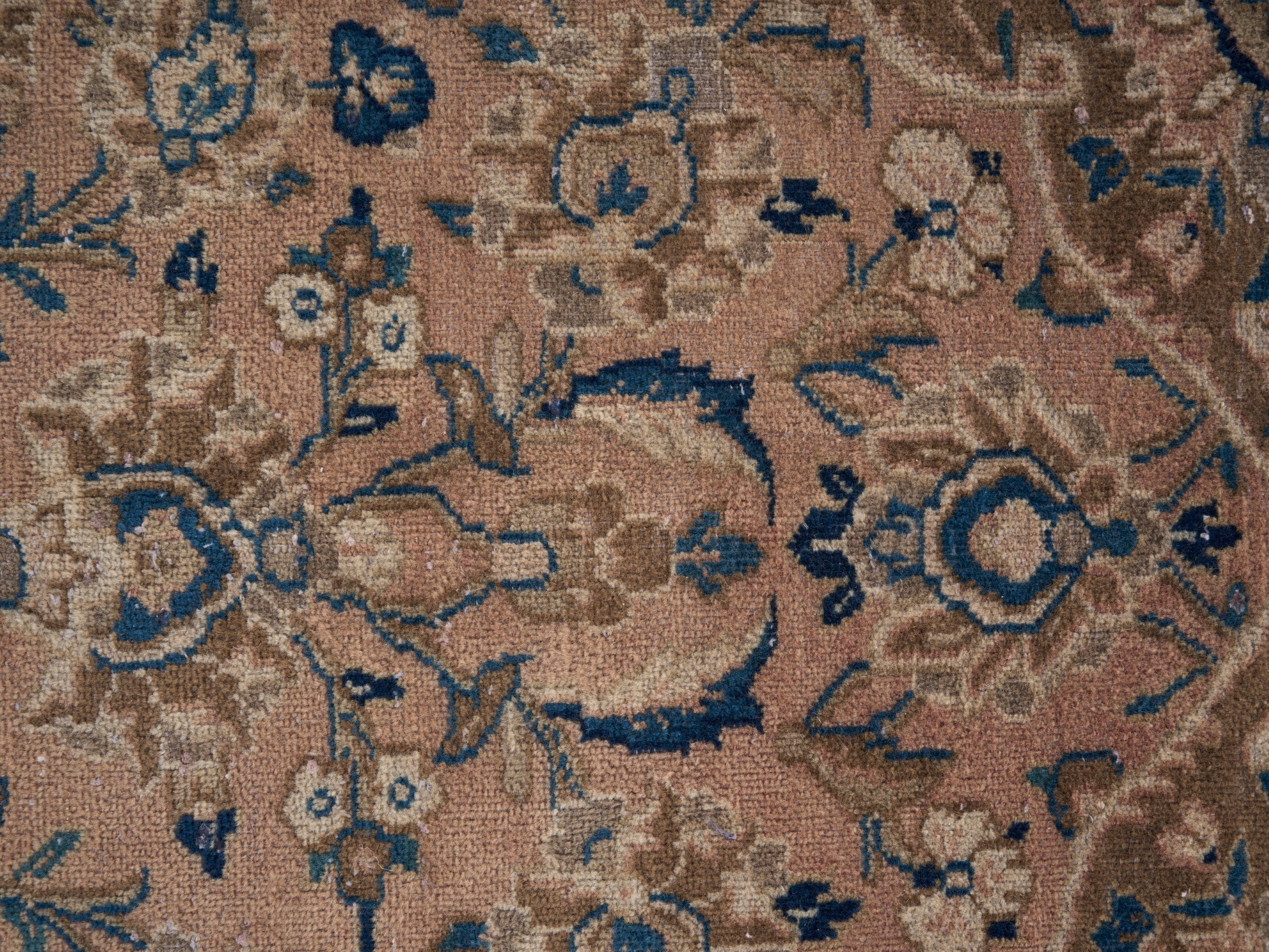 Persian Kashan oversized rug in beige and denim, view 10 of 15