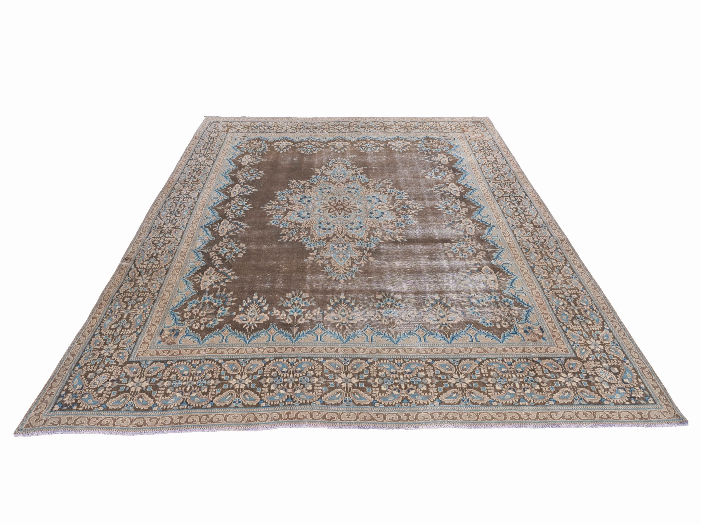 Persian Kerman oversized rug in taupe and cream, view 2 of 15