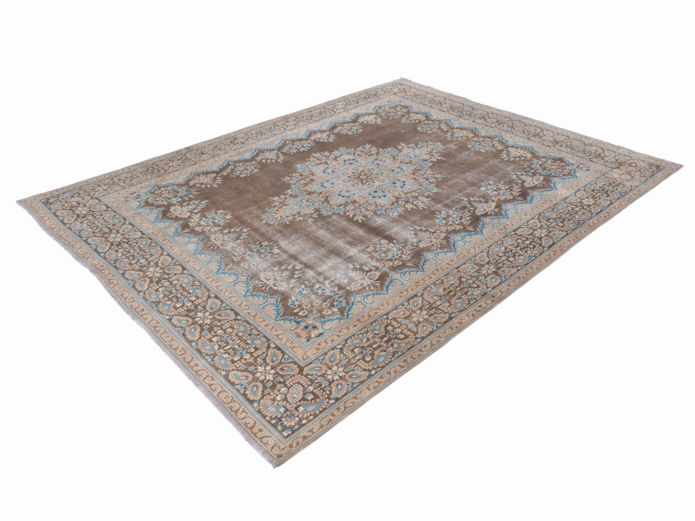 Persian Kerman oversized rug in taupe and cream, view 3 of 15