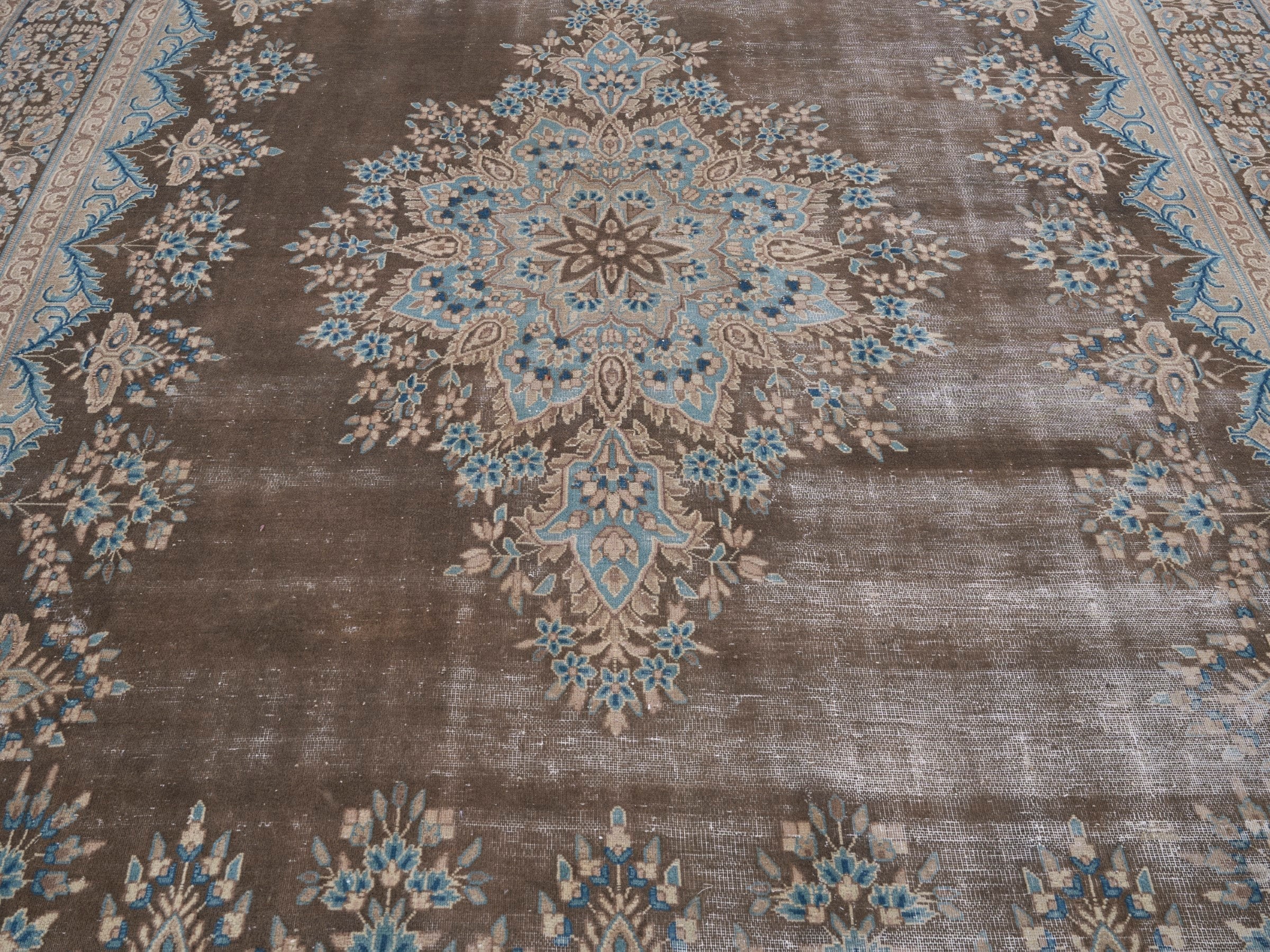 Persian Kerman oversized rug in taupe and cream, view 4 of 15