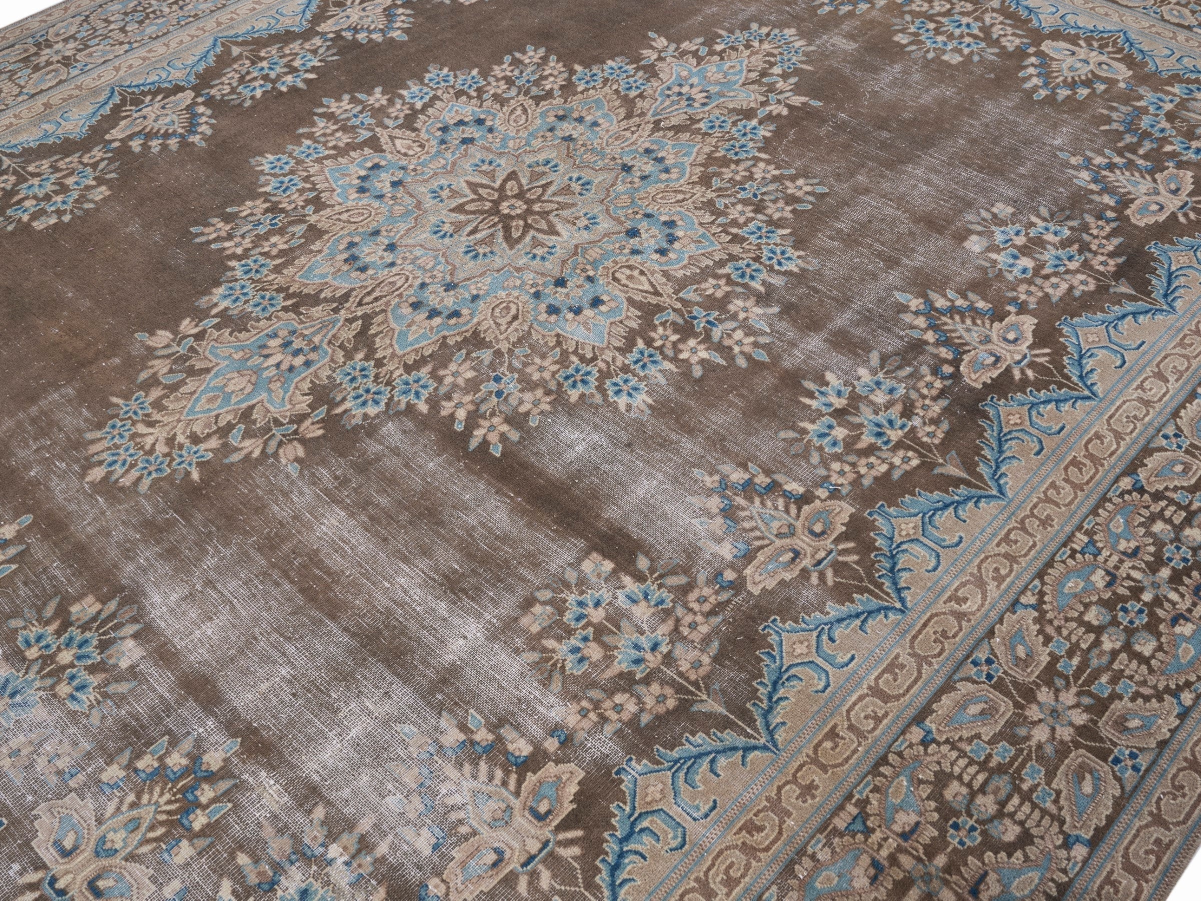 Persian Kerman oversized rug in taupe and cream, view 5 of 15
