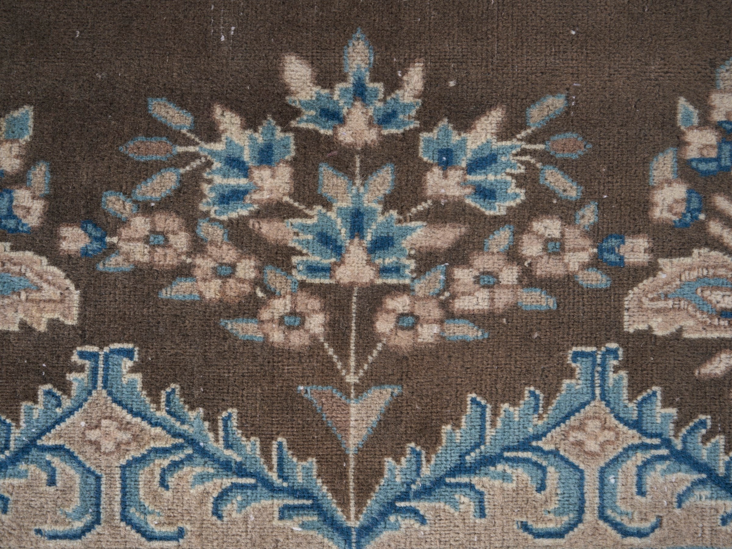 Persian Kerman oversized rug in taupe and cream, view 8 of 15